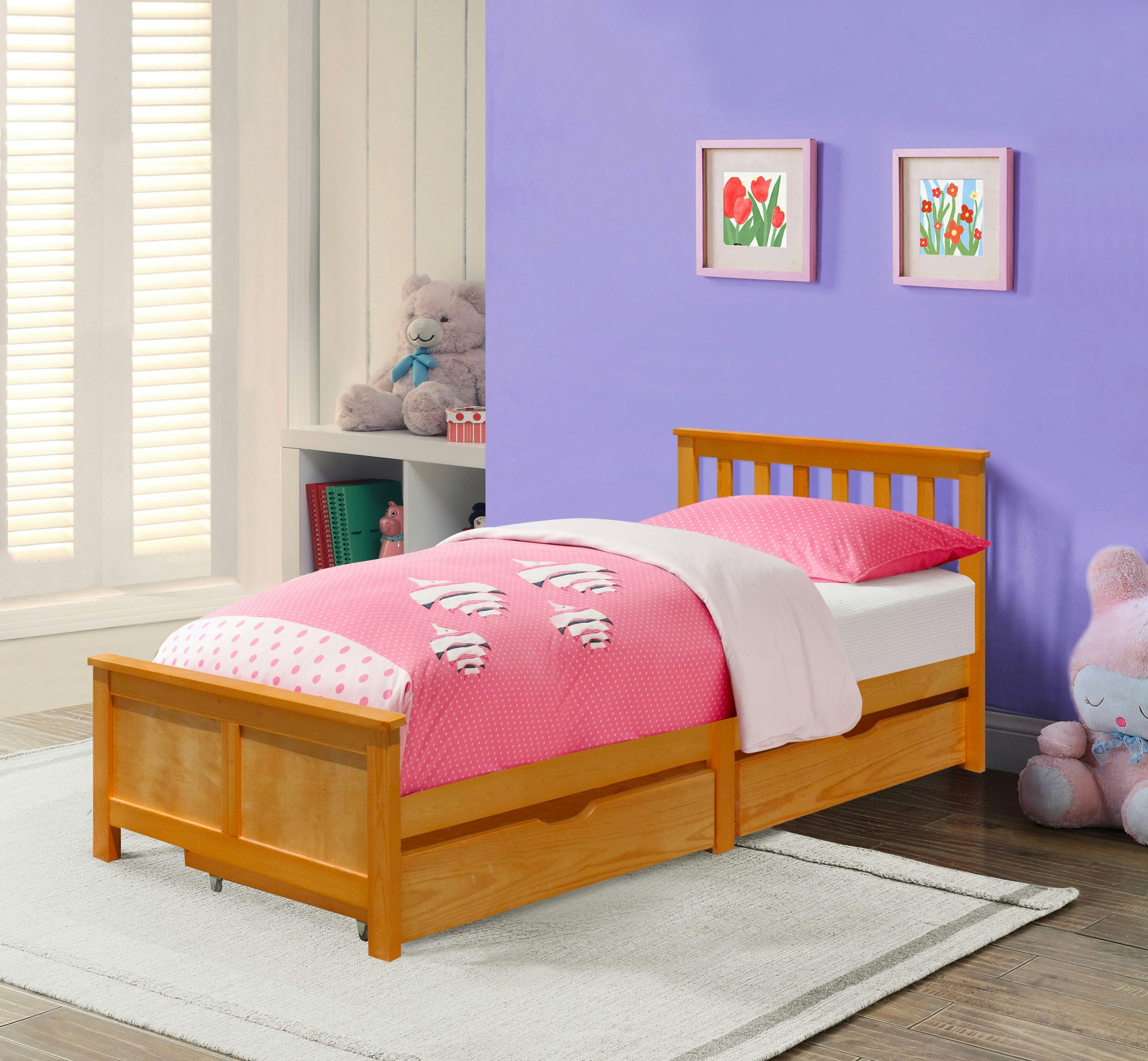 Comfy Living Grey/White 3Ft Wooden Bedframe With 2 Pull Out Drawers Caramel Bedroom Furniture - Caramel