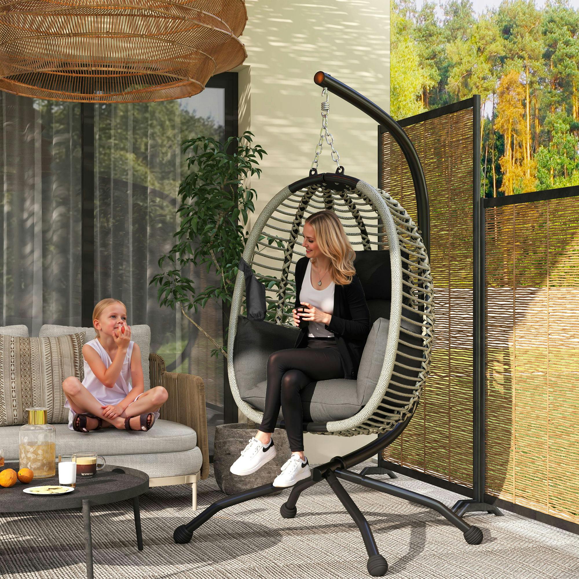 Outsunny Hanging Swing Chair W/ Thick Cushion, Hanging Chair, Dark Grey - Image 4