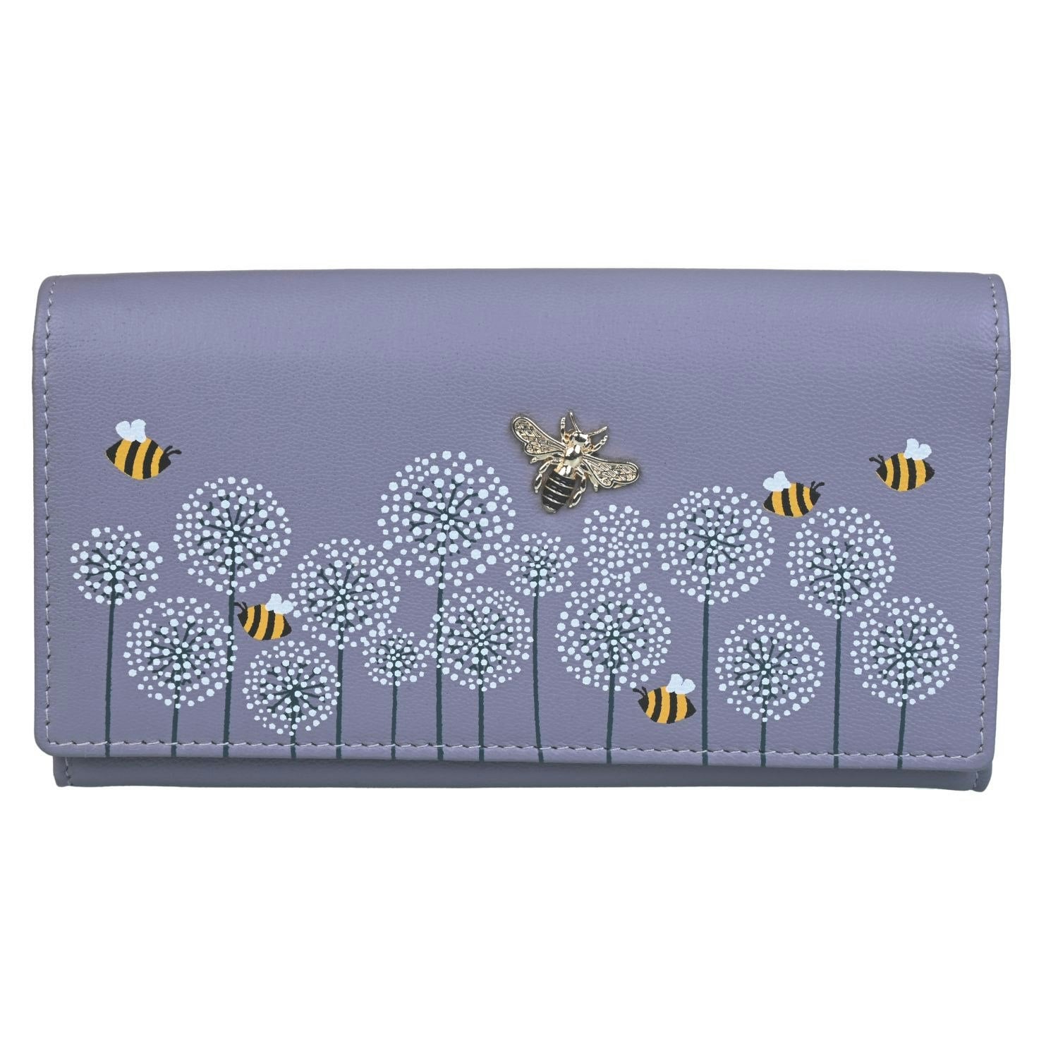 Mala Leather Grey Moonflower Bumble Bee Matinee Rfid Leather Purse