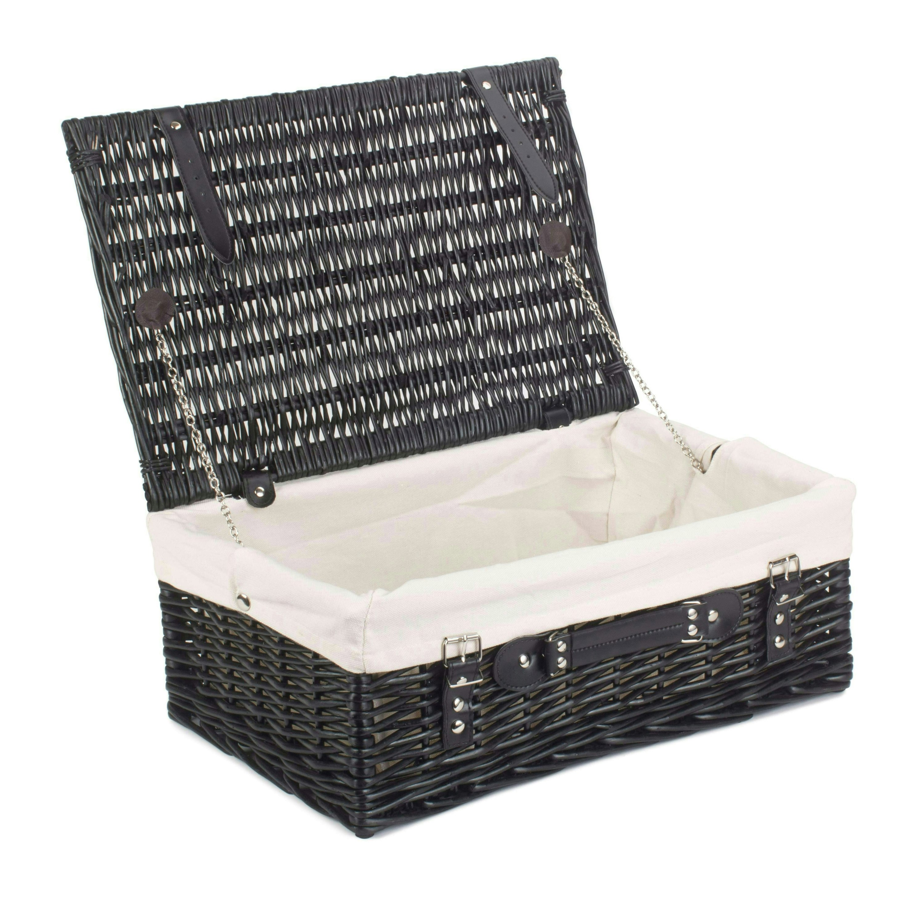Rackhams Black/White 46Cm Empty Willow Picnic Basket With Cotton Lining