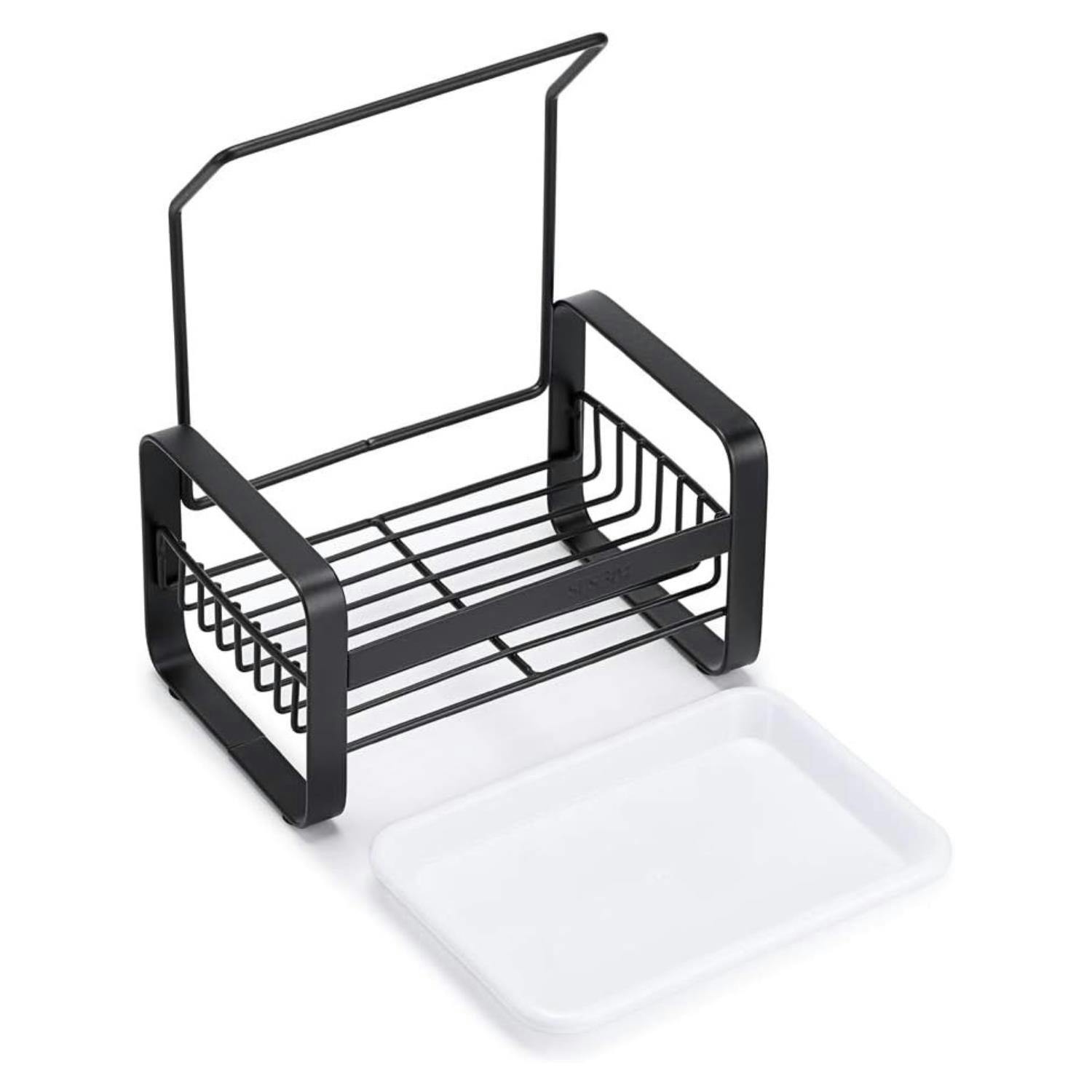 Rackhams Black Kitchen Sink Caddy Organiser With Drying Rack - Stainless Steel - 1