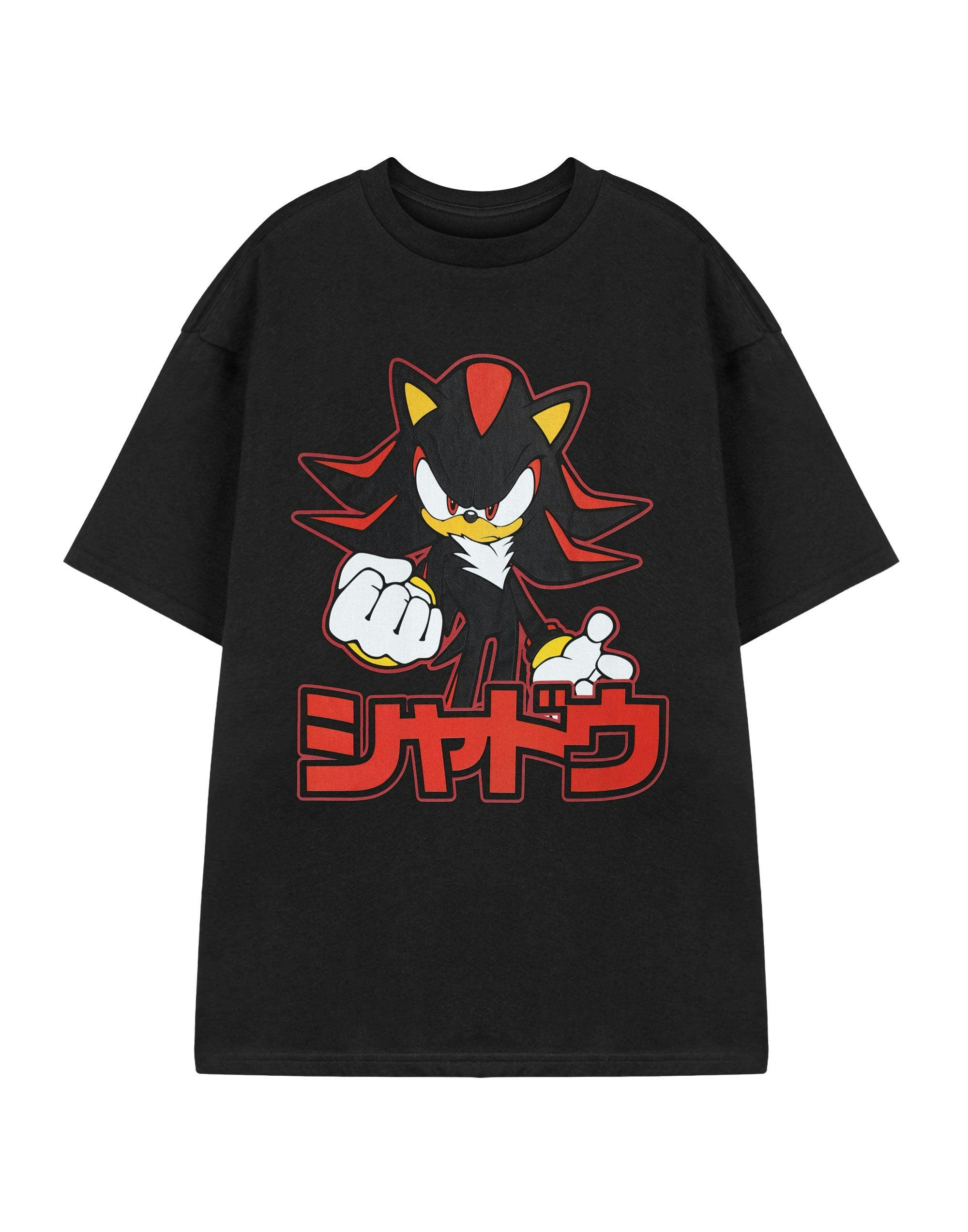 Vanilla Underground Men's Black Sonic The Hedgehog Shadow Japanese Short Sleeved T-Shirt - Large
