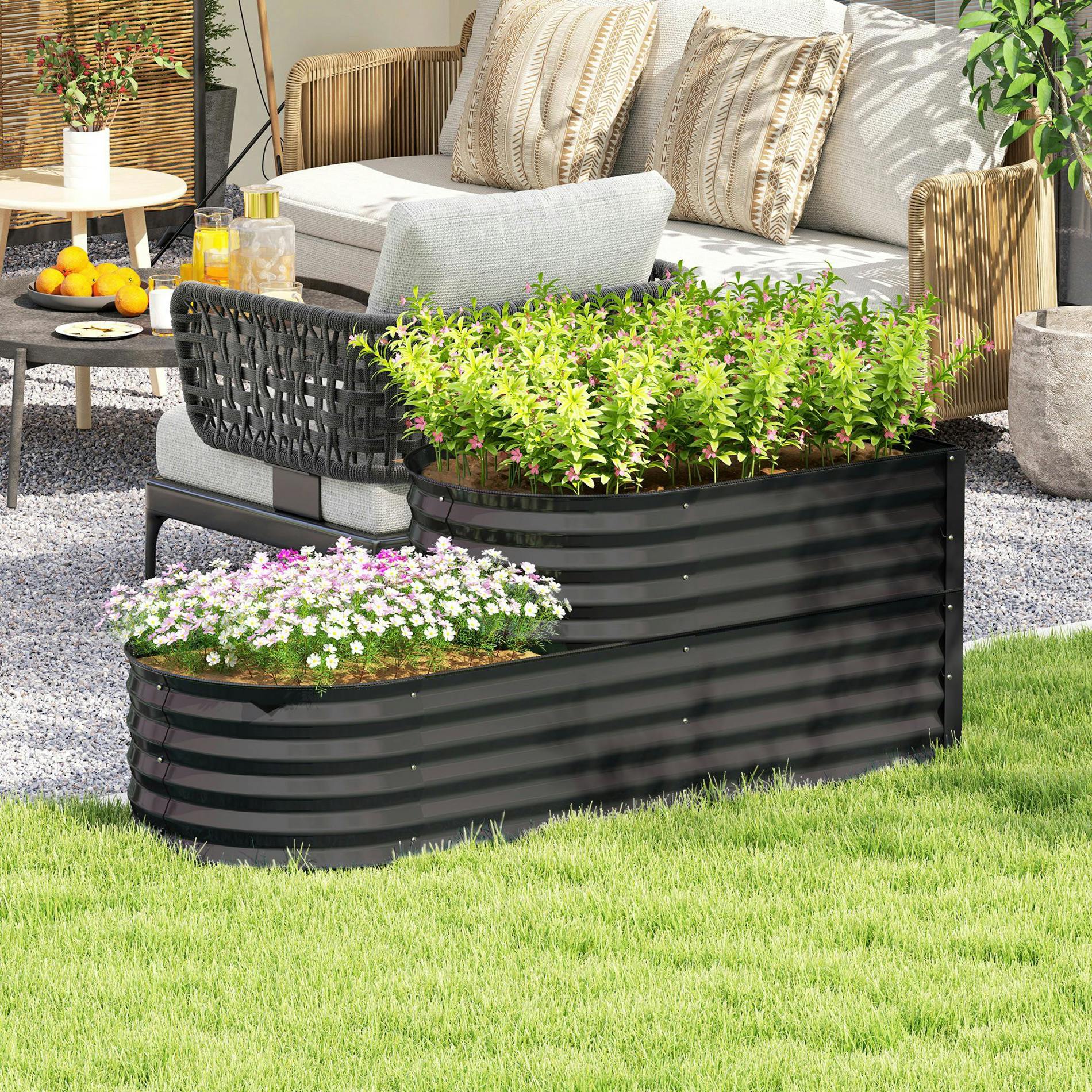 Rackhams Dark/Grey 2-Tier Galvanised Raised Garden Bed With Safety Edging,