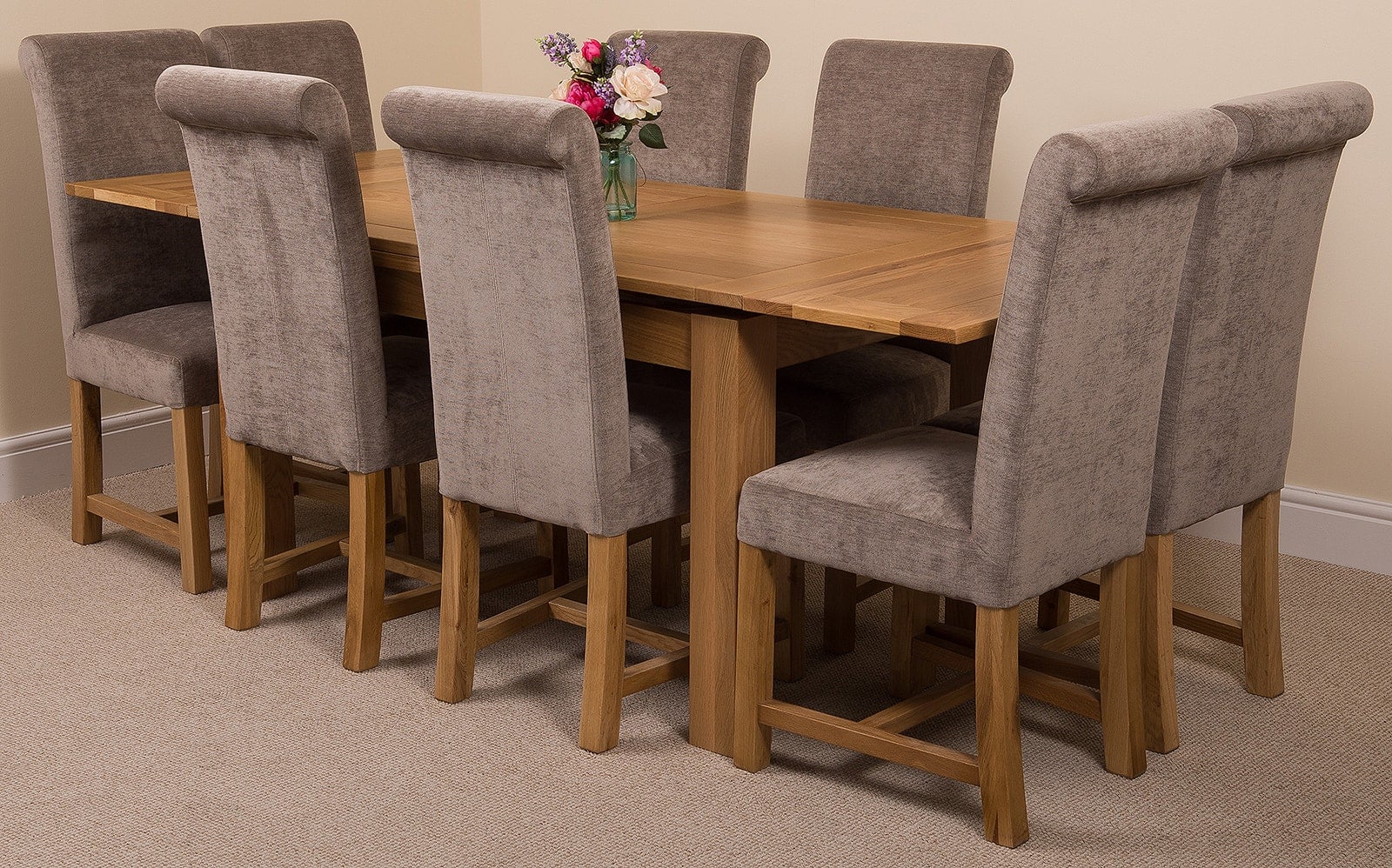 Rackhams Grey Richmond Medium Oak Extendable Dining Table With Washington Fabric Chairs - 8 Chairs