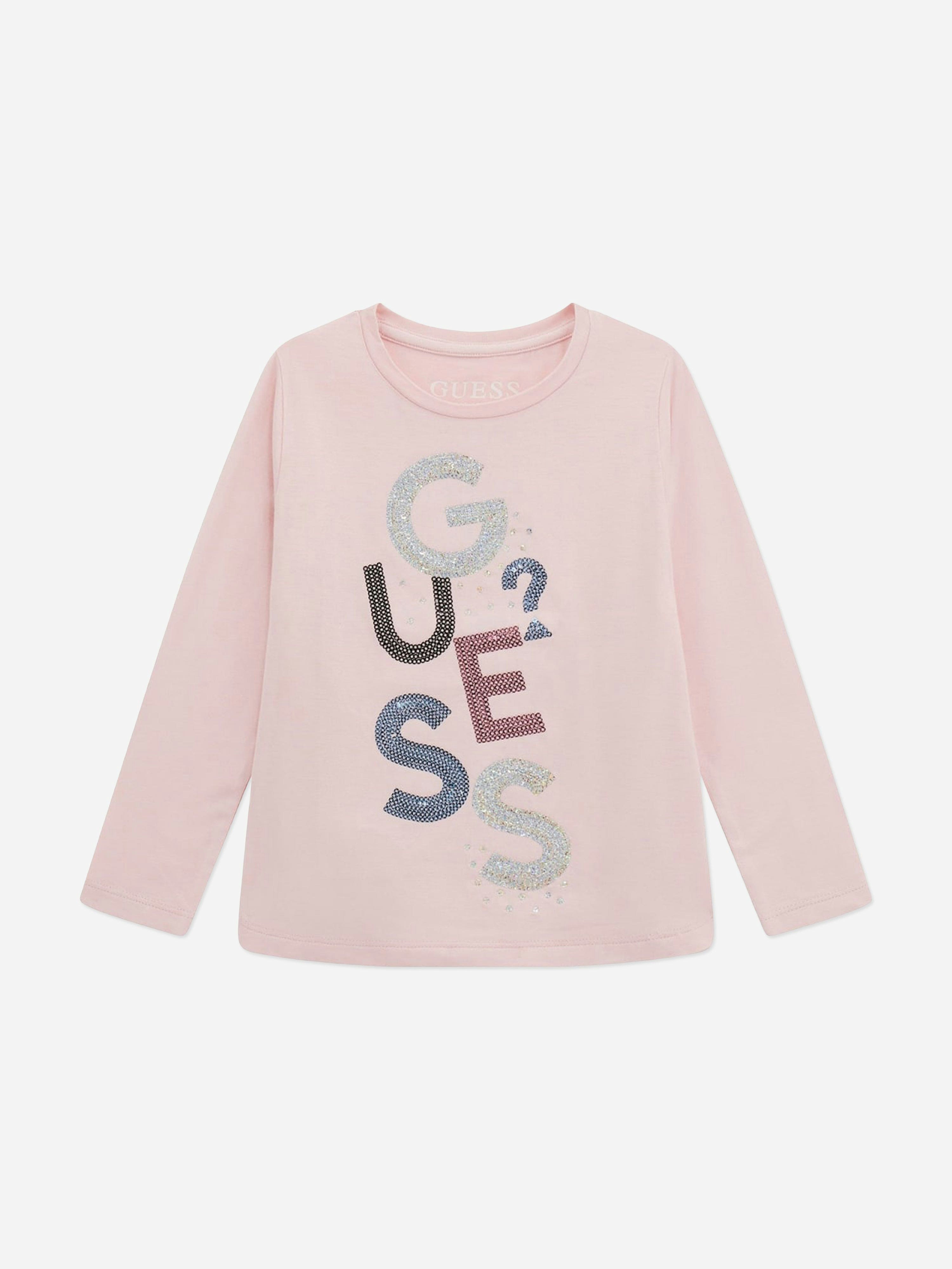 Guess Girls Pink Long Sleeve Logo T-Shirt In - 6 - 9 Mths