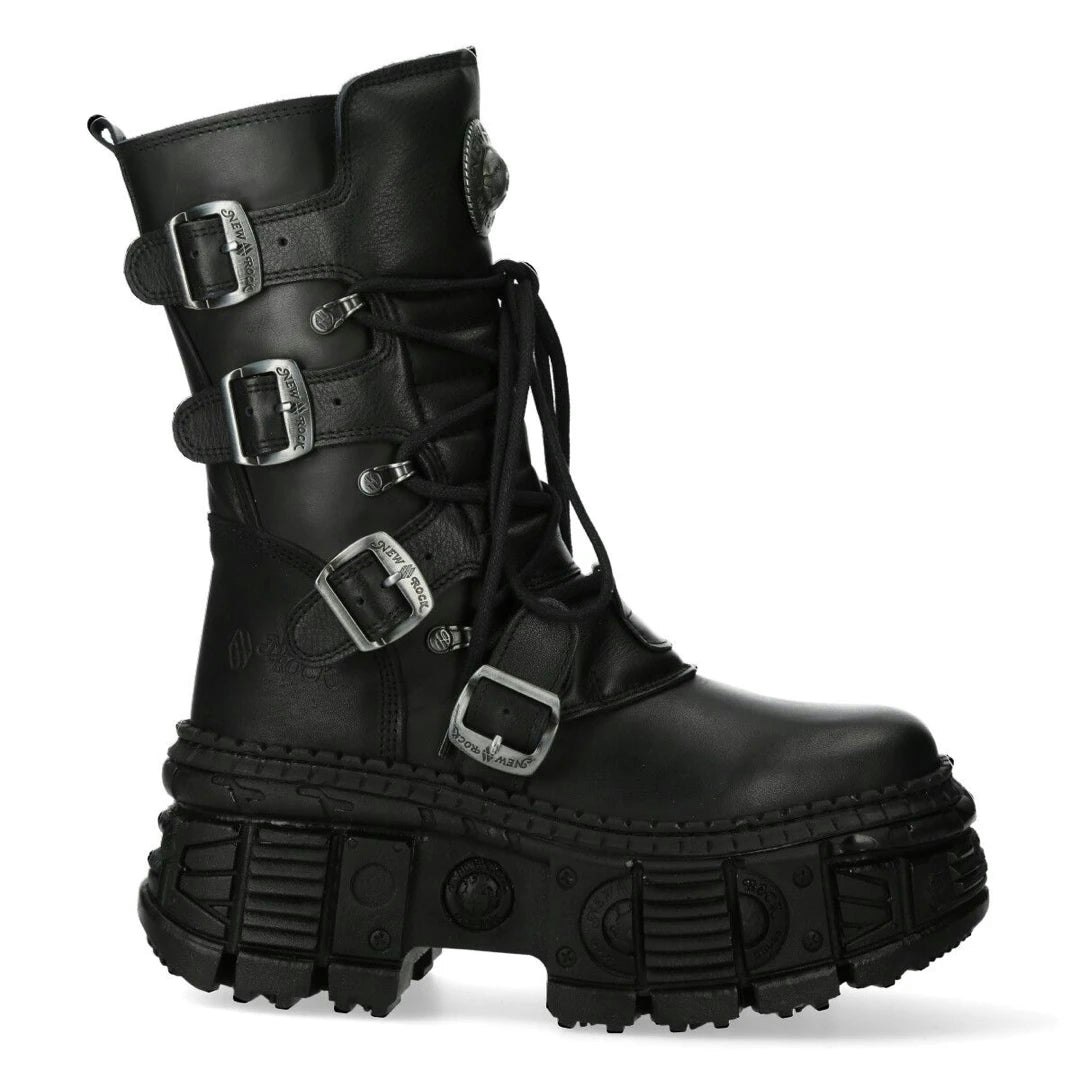 New Rock Unisex Black Boots Punk Wall373-S5 Metallic Leather Platform Gothic Emo Goth - Eu 36