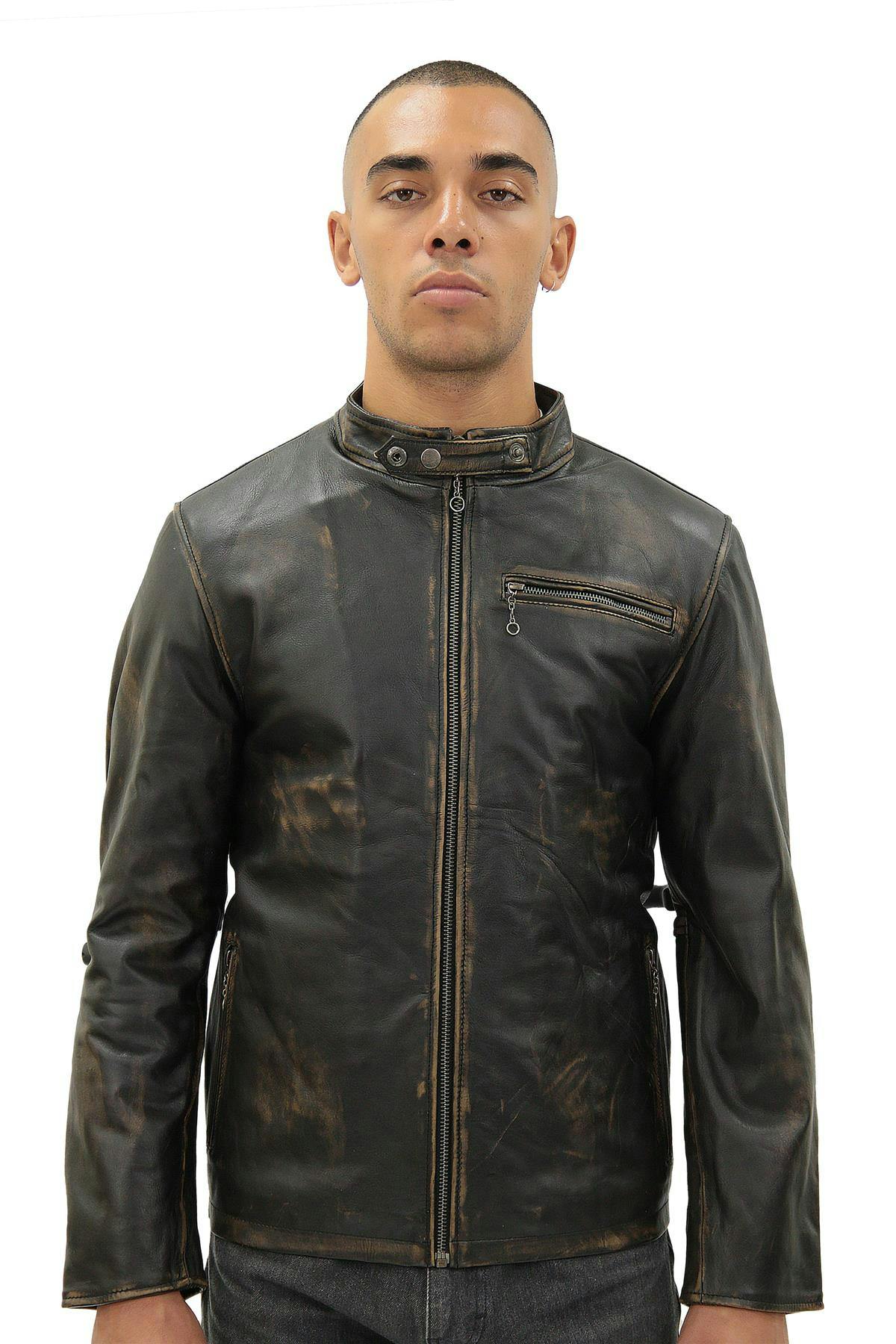Infinity Leather Men's Black Vintage Leather Biker Jacket- Sarajevo - Vintage - Uk Xl | Eu 52 | Us 42