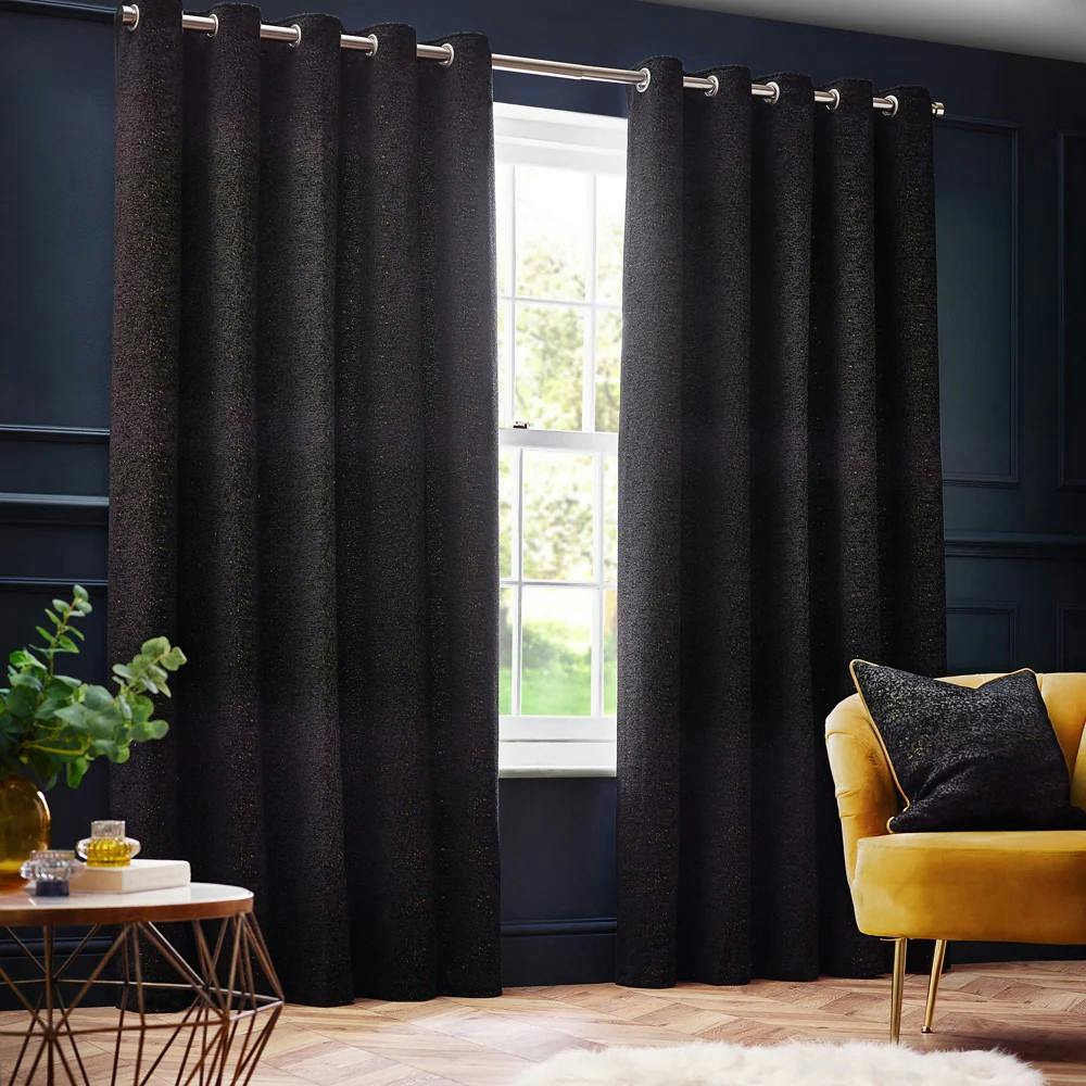 Paoletti Black New Galaxy Chenille Eyelet Curtains - 229Cm X 183Cm - 100% Polyester