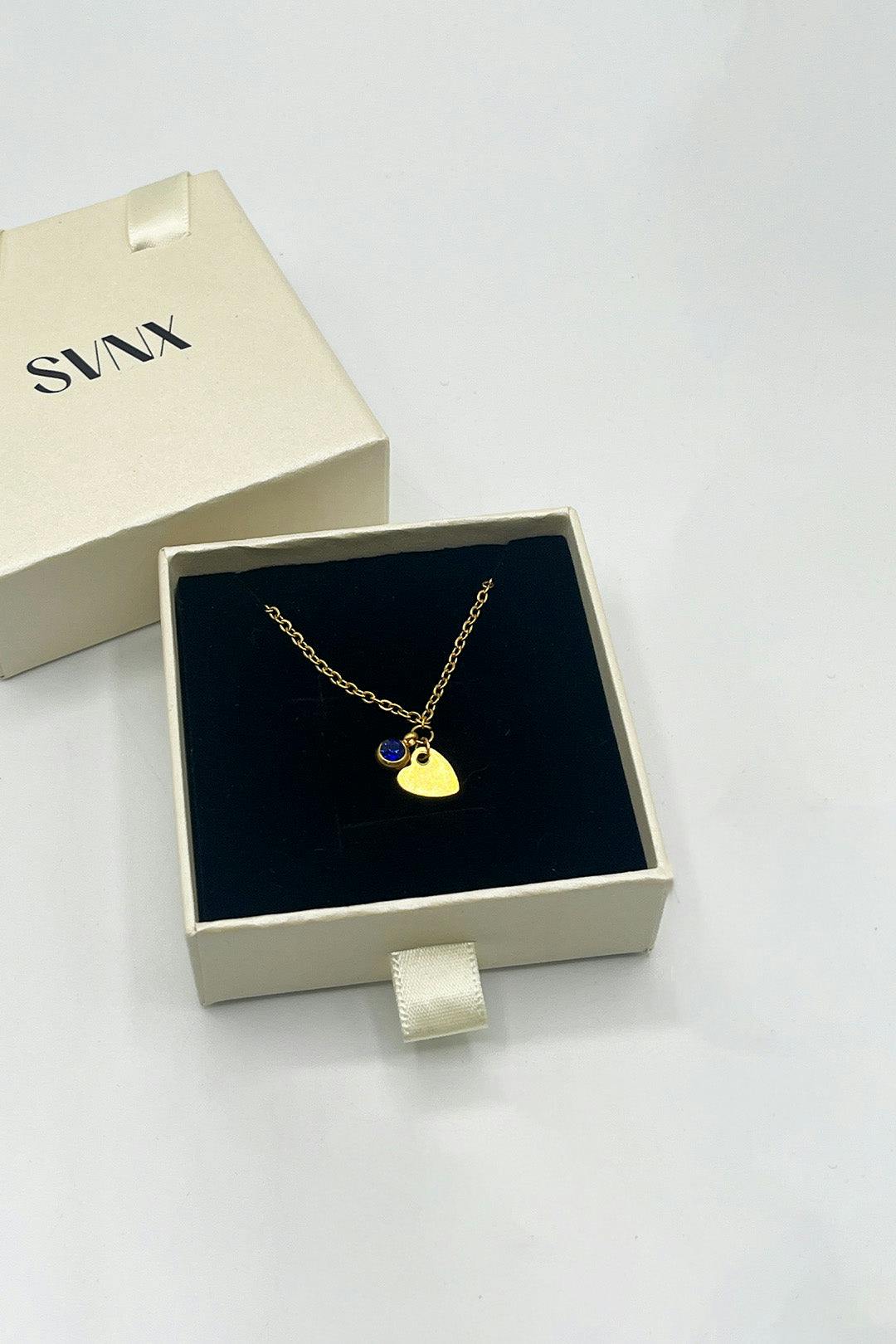 Svnx Gold Mini Heart & Janurary Birthstone Necklace In - Gift Boxed