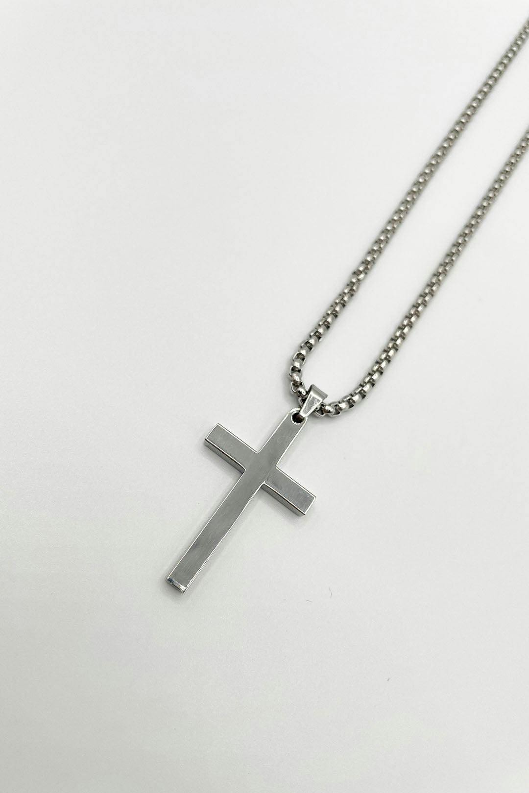 SVNX Unisex Cross Pendant Necklace in Silver - Image 3