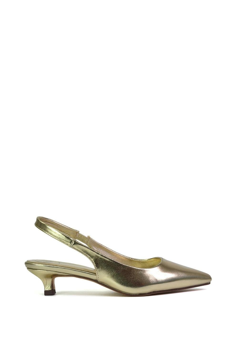 Xy London Women's Gold Pointed Toe Sling Back Kitten Heel Sandals - 4