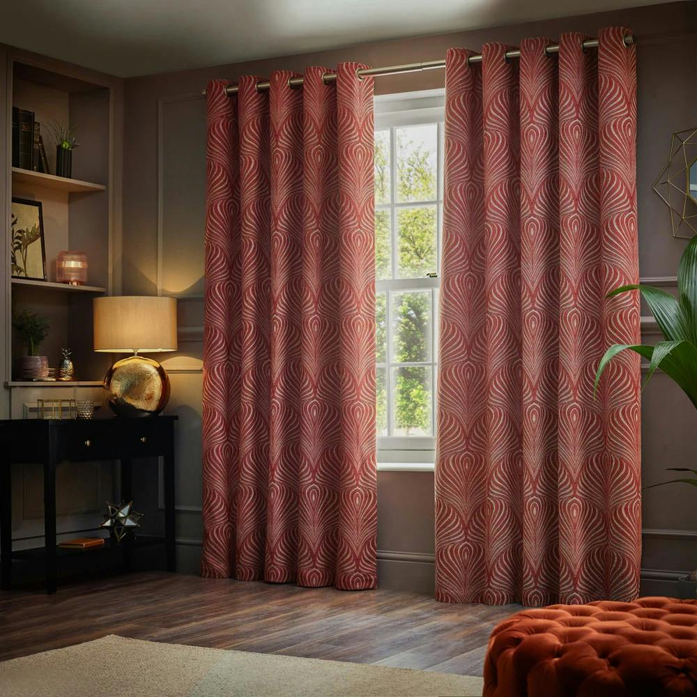 Paoletti Gatsby Jacquard Eyelet Curtains - Terracotta - 117Cm X 137Cm - Terracotta - 100% Mixed