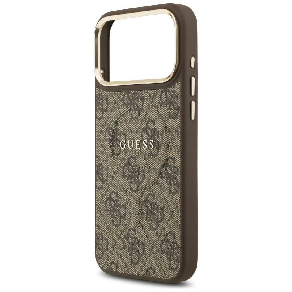 Guess Gold/Brown Pu Leather 4G Frame Case With Magsafe For Iphone 17 Pro Max 6.9" - Guhmp17xp4msegcw