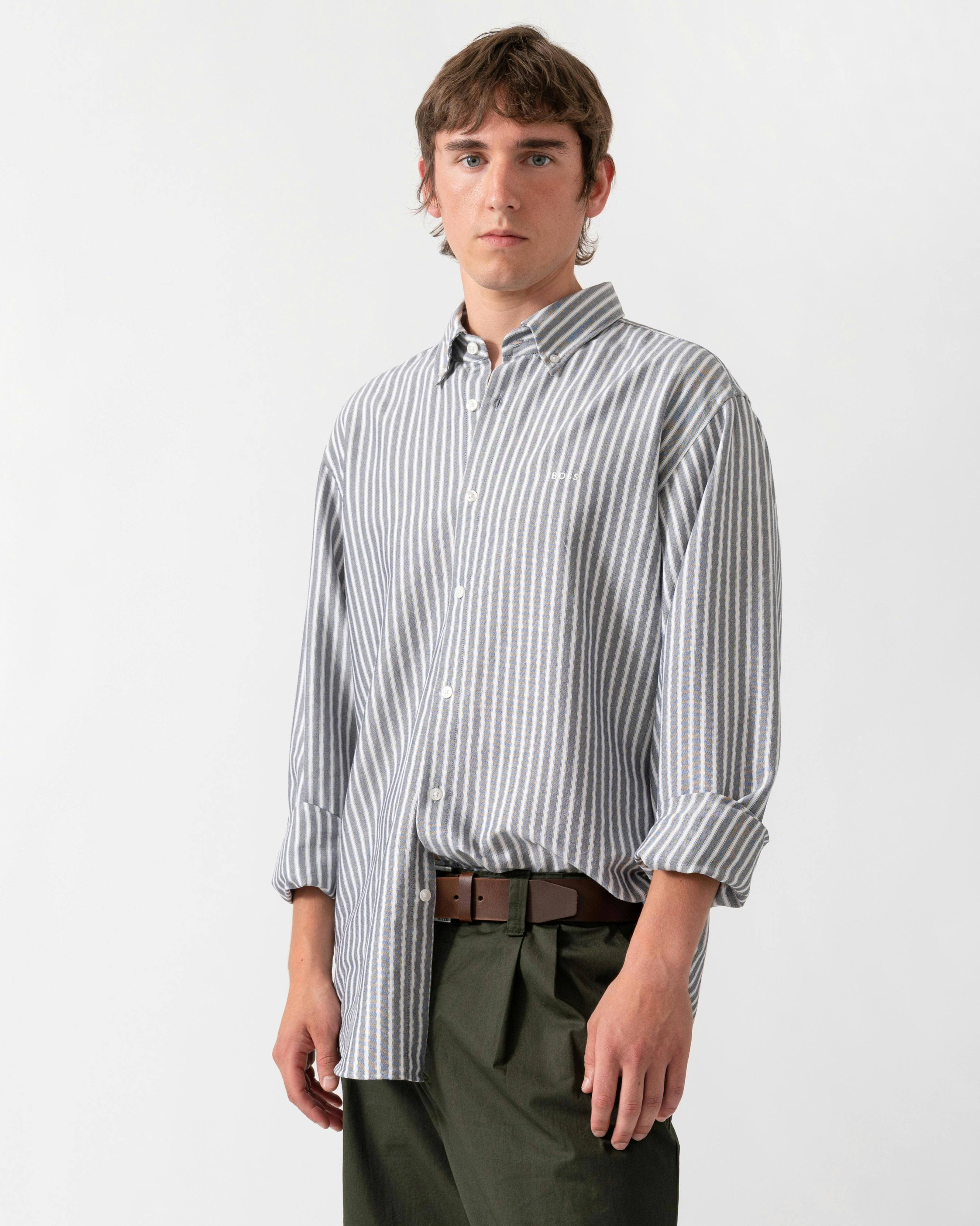 Boss Men's Orange/Dark/Blue Ricoplus Long Sleeve Oxford Shirt - 404 - 404 - L