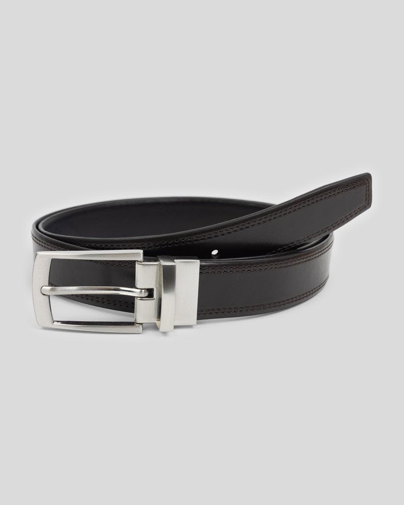 Steel & Jelly Brown/Black Bersted - Stitch Detail Reversible Leather Belt - 32