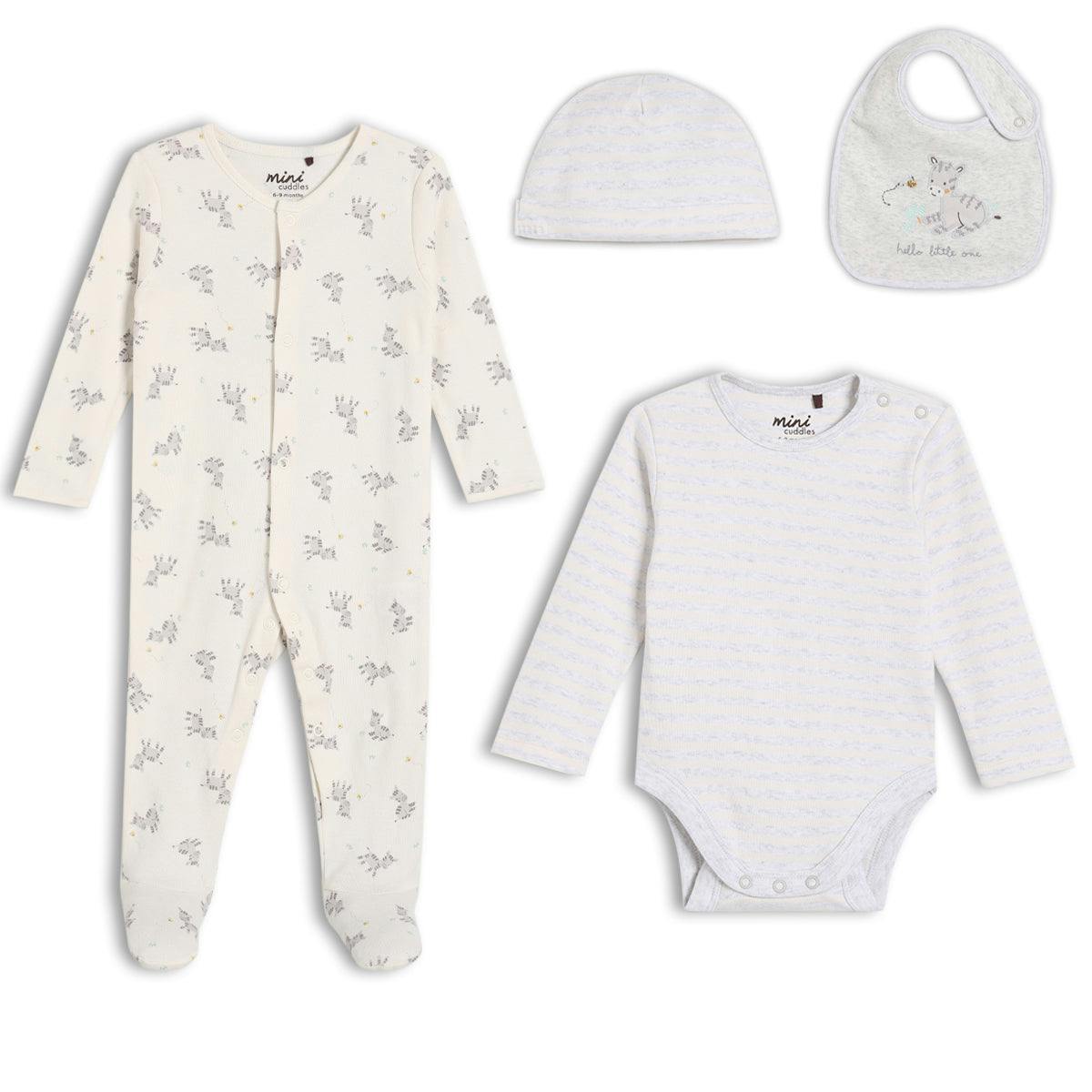Mini Cuddles Unisex Infant Baby 4Pc Essentials Gift Set, Multicolour - 6-9 Months