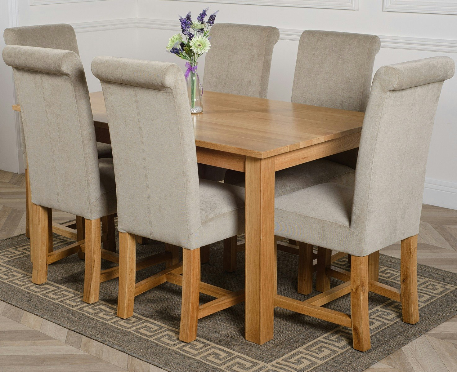 Rackhams Grey Oslo 150 X 90Cm Oak Dining Set With Washington Fabric Chairs - 6 Chairs Medium