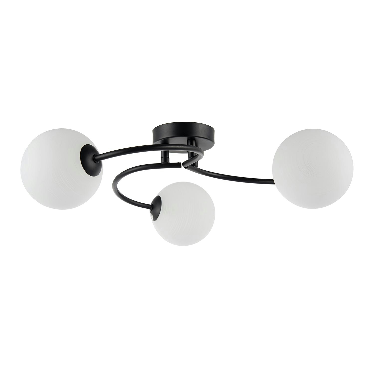 Rackhams Black/Light Modern 3-Arm Matte Ceiling With Opal Swirl Glass Spherical Shades 17Cm
