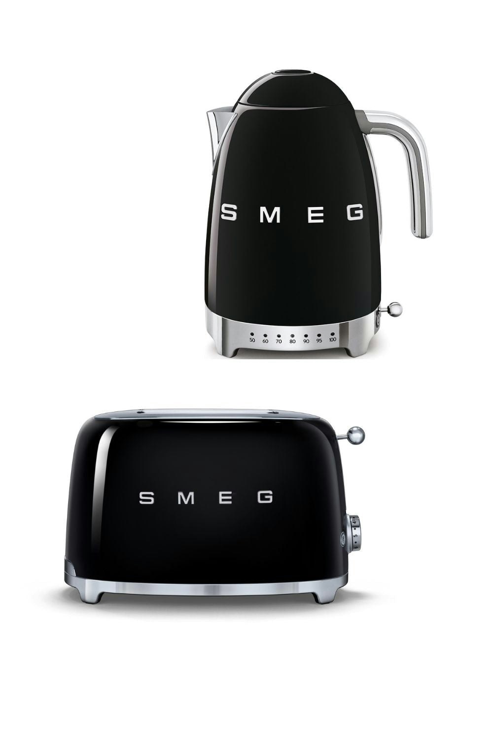 Smeg Black Bundle Set Tsf01 2-Slice Toaster & Klf04 Variable Temperature Controlled Kettle 1.7L