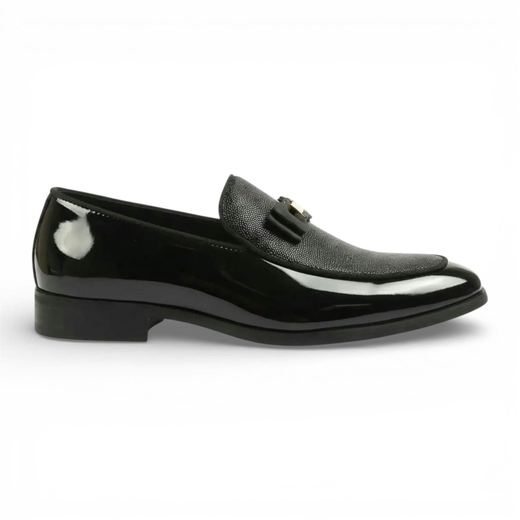 Dolcetto Men's Black Textured Front Iconic Buckle Bow Loafers Shoes - Uk 10 | Eu 44 | Us 11