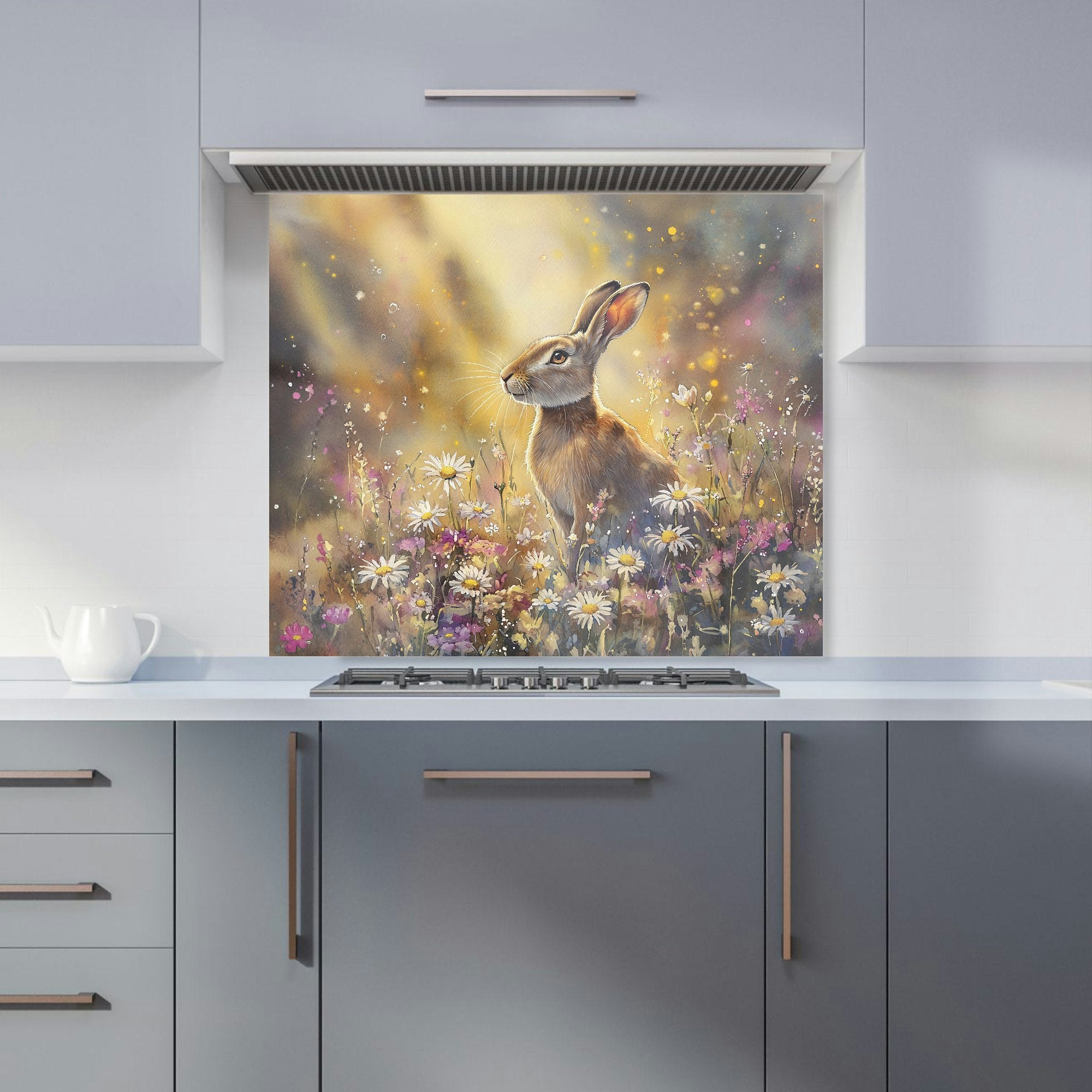 Warren Reed Hare In Meadow Glass Kitchen Splashback - W900mm X H750mm
