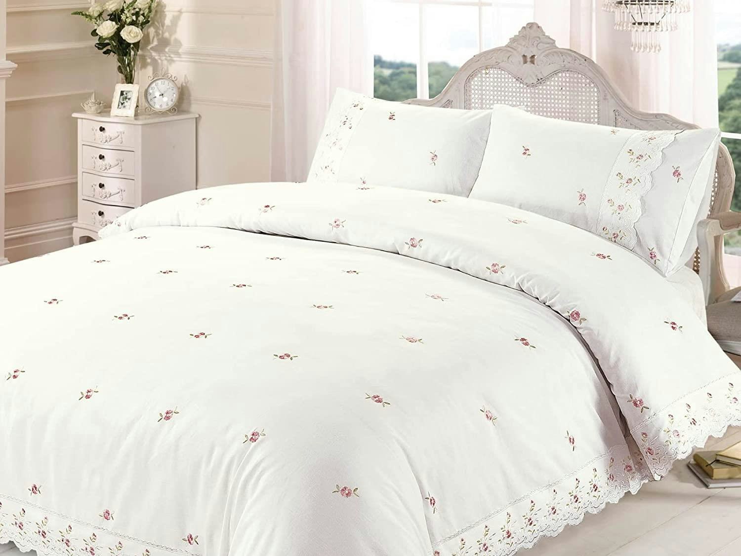 Rackhams Cream/Pink Olivia Duvet Cover Set - Ecru - King