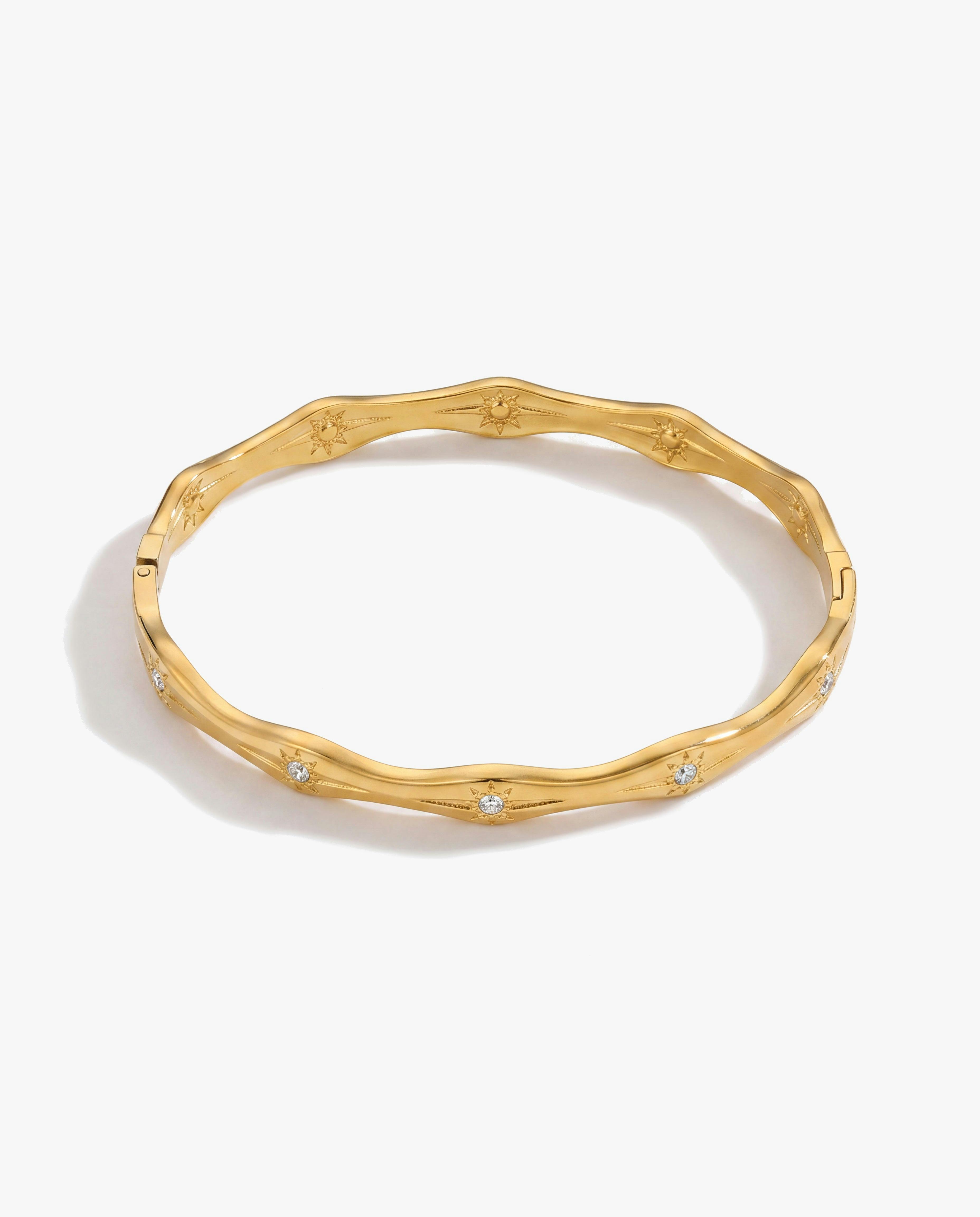 Elk & Bloom Gold Chunky Wave Solitaire 14K Bangle - No Thank You