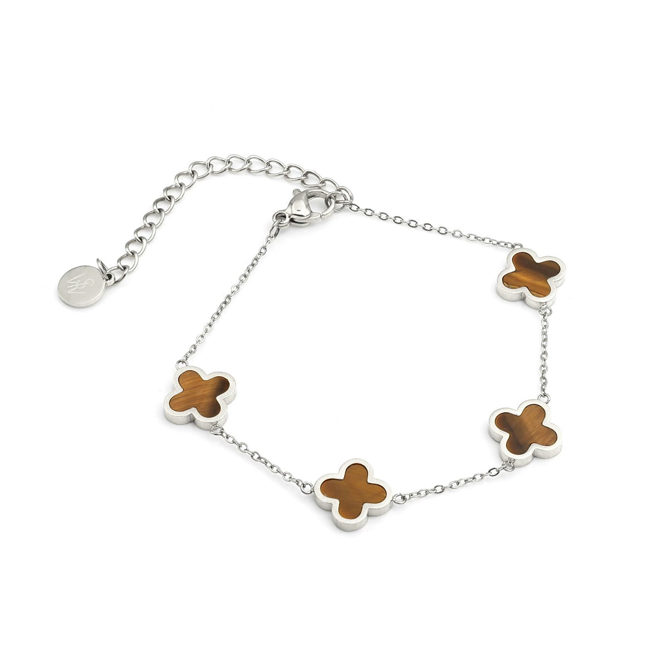Say It With Silver Tiger Eye Crystal Clover Bracelet