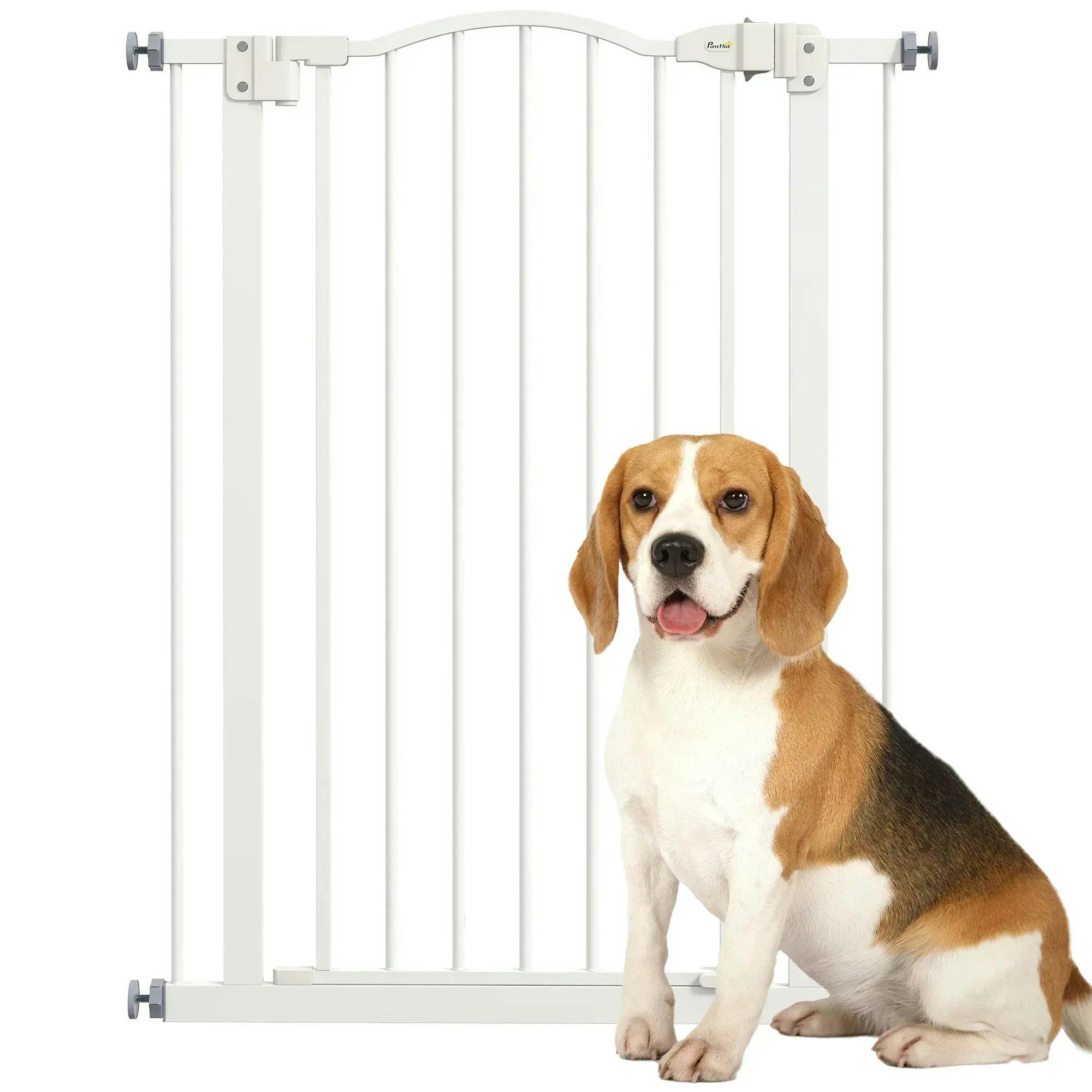 Pawhut Unisex White Adjustable Width And Tall Metal Pet Gate Safety Barrier W/Auto-Close Door In - Image 6