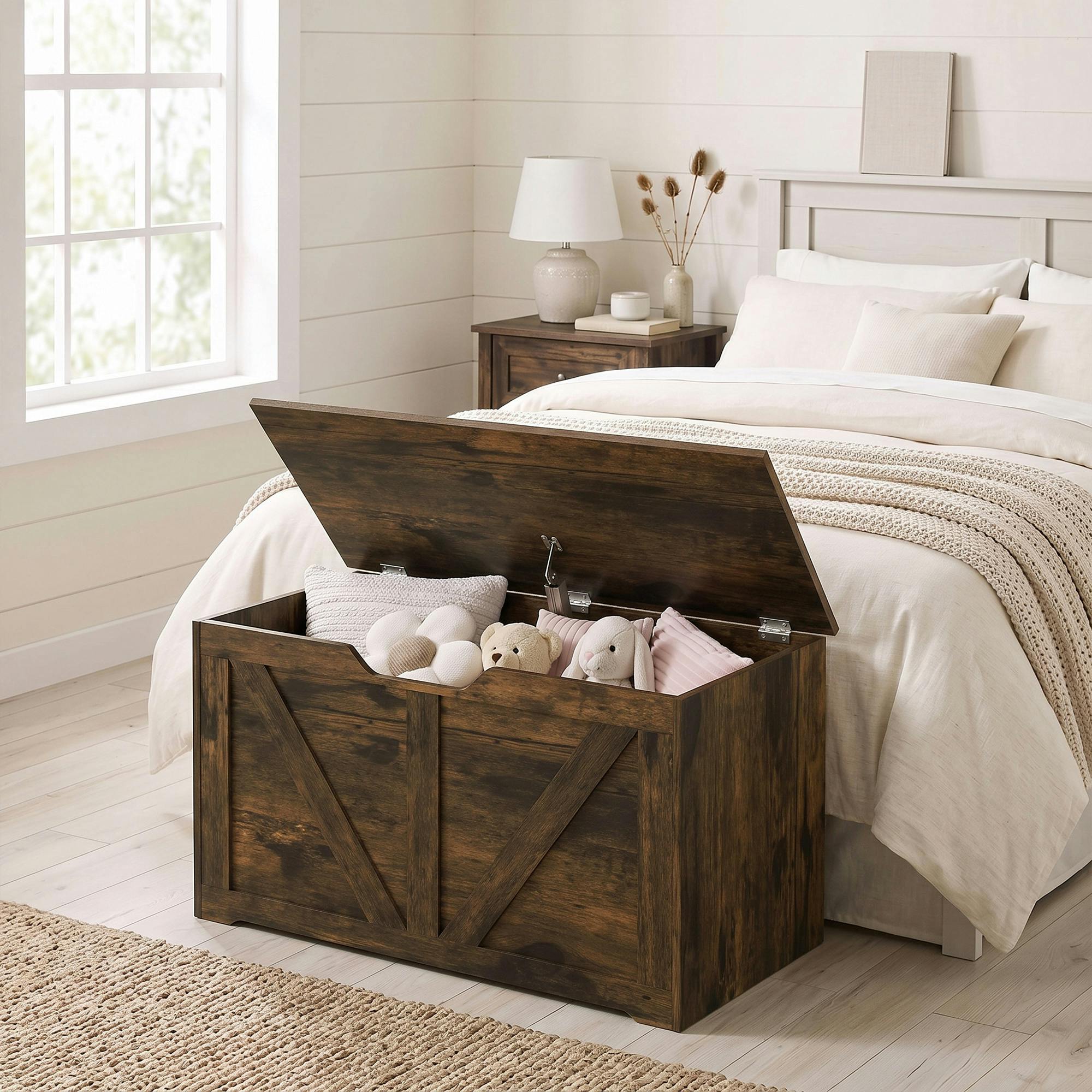 Homcom Brown Storage Trunk For Living Room, With Safety Hinge, 80Cm, Rustic