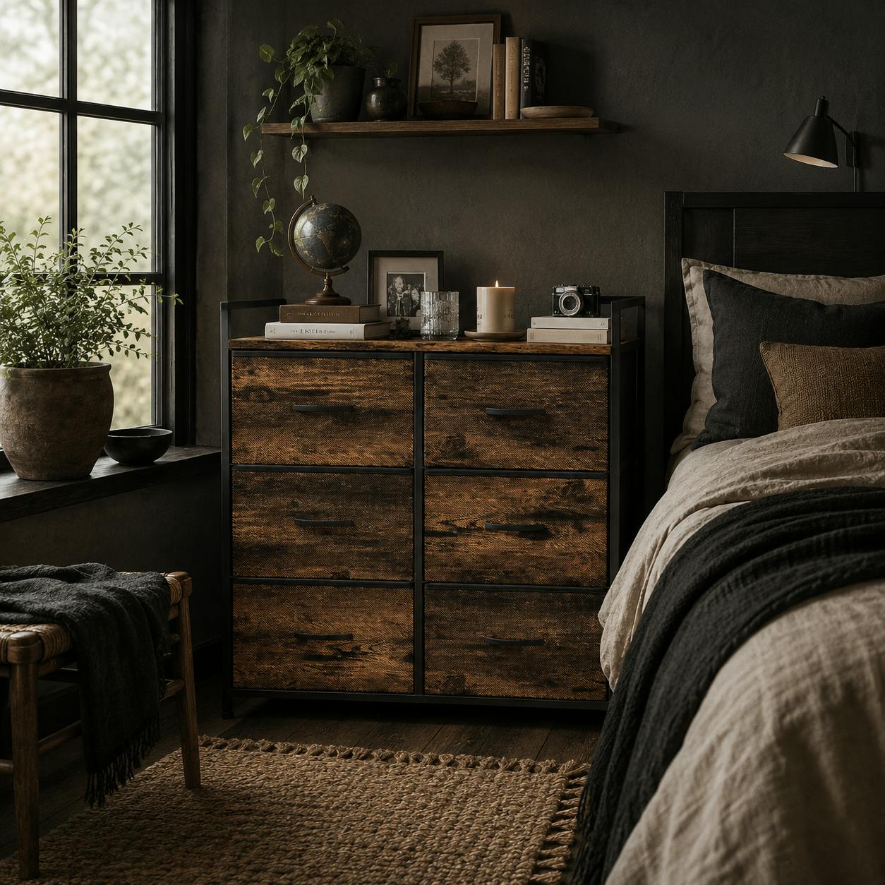 Wyld Haus Brown Luve Fabric And Wood Rustic 6 Drawer Rustic Storage Chest
