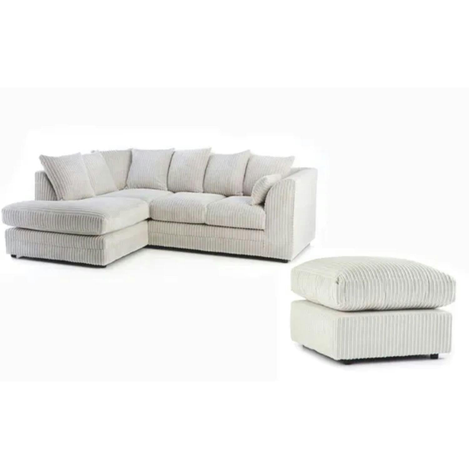 Rackhams Cream Jumbo Cord Left Hand Corner Sofa With Free Footstool