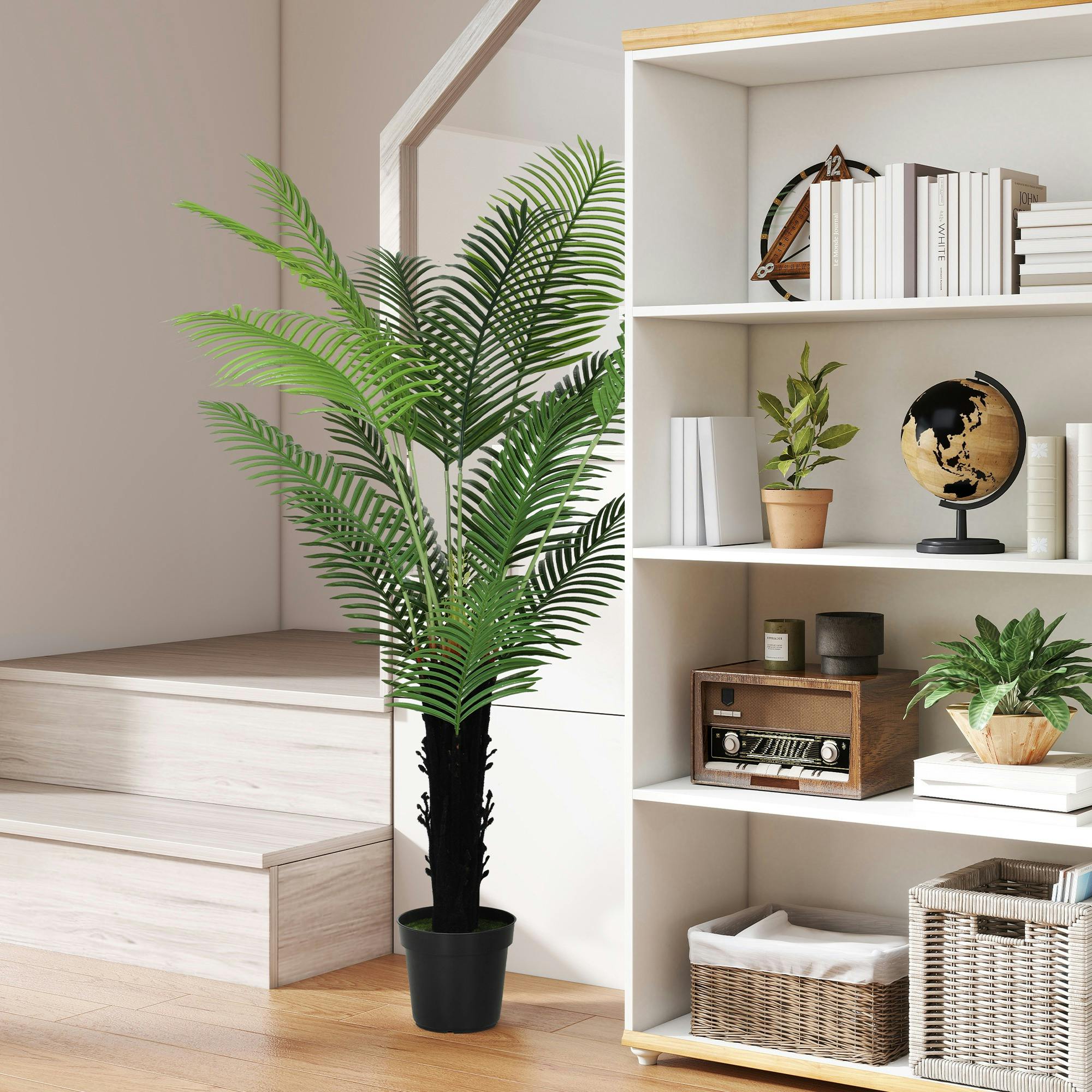 HOMCOM Artificial Areca Palm Tree 175cm - Green PE Leaves - Realistic Flocked Soil - Indoor Plant - Image 3