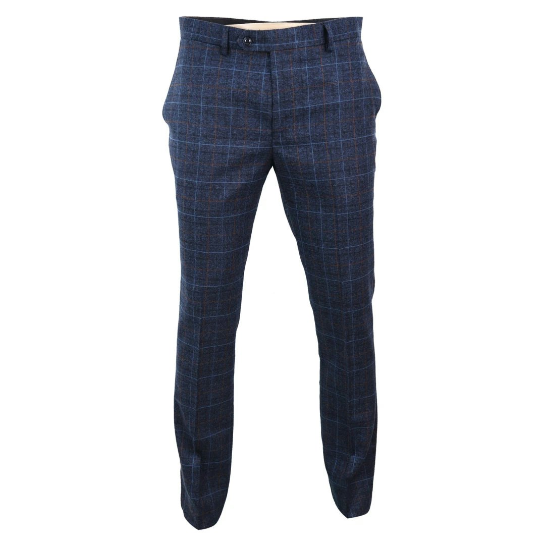 Paul Andrew Men's Blue Harvey - Navy Check Trouser - 40W 32L