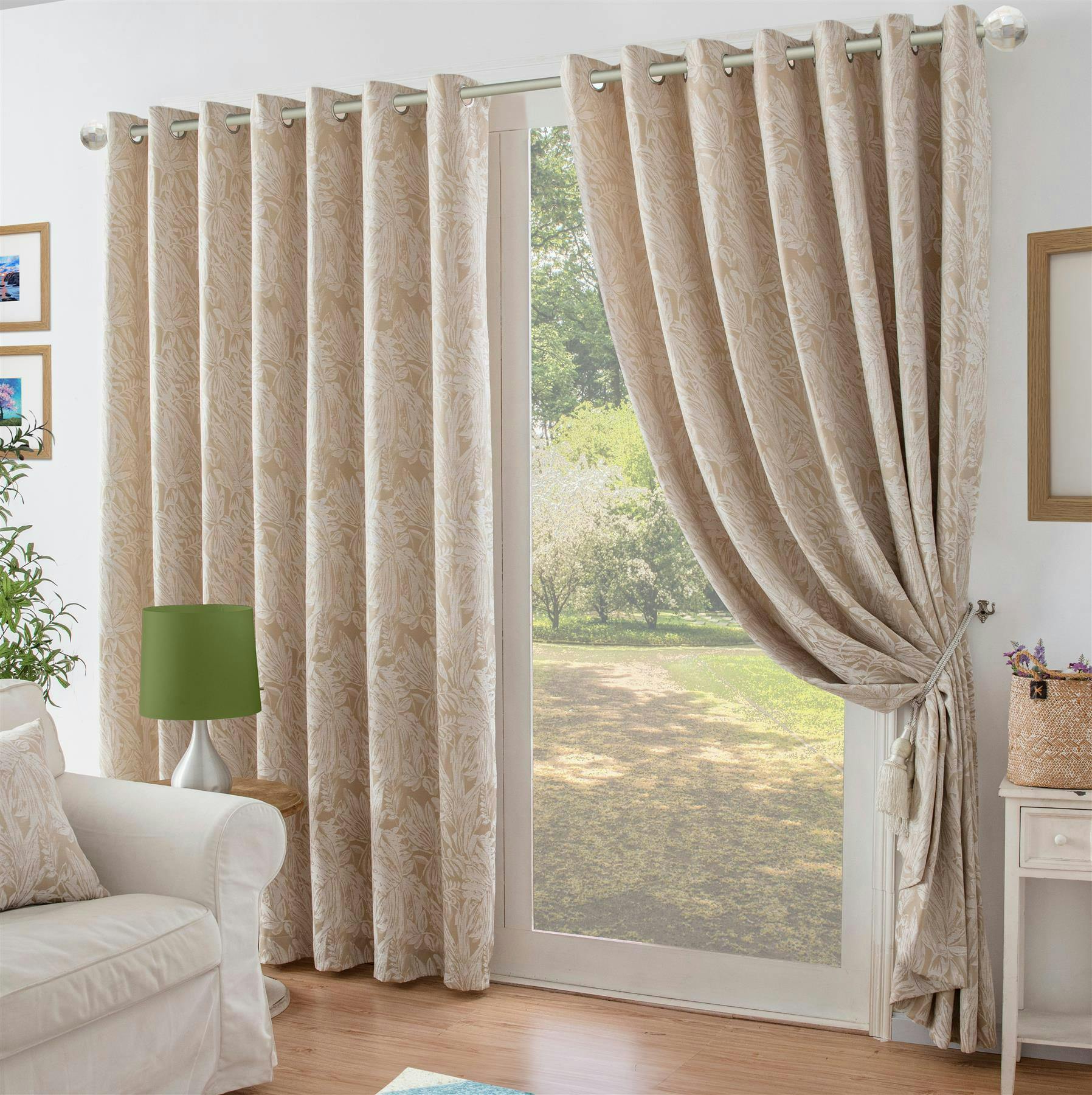 Rackhams Cream Chenille Jacquard Lined Ring Top Eyelet Curtains - 117Cm Width X 137Cm Drop