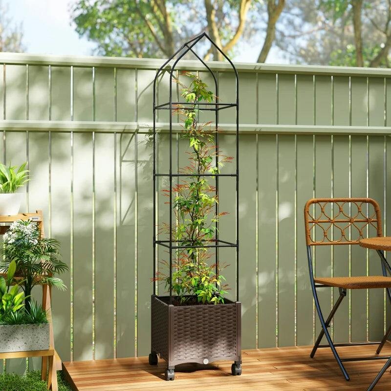 Outsunny Unisex Brown Raised Garden Bed Tomato Cage With Trellis, Drainage Holes, - Image 4