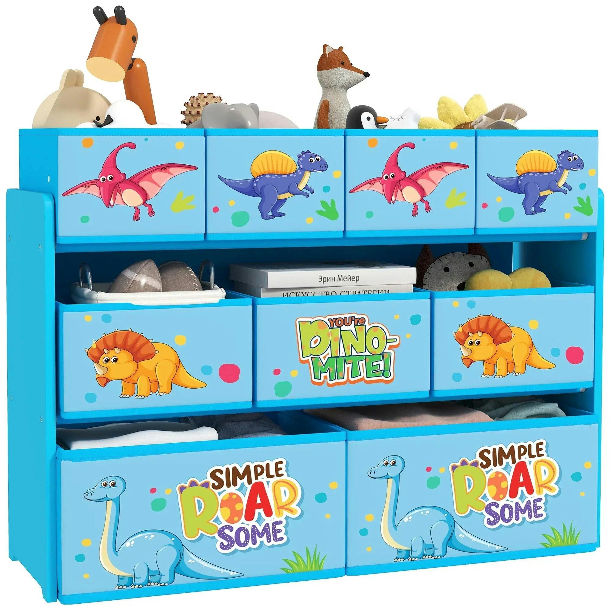 Rackhams Blue 3-Tier Kids Storage Unit With 9 Non-Woven Fabric Boxes For Toys, Books, For Bedroom, Nursery,