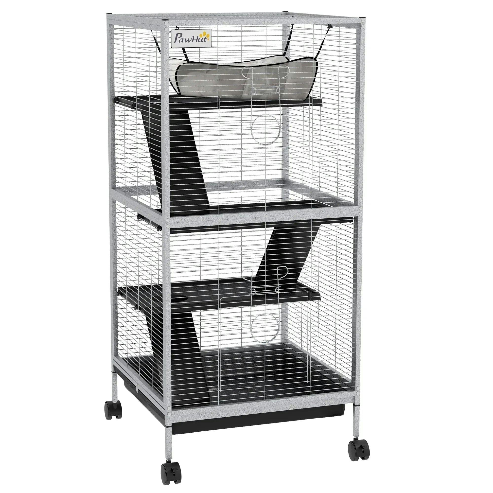 PawHut Rolling Small Animal Cage - Grey - 4 Tier - Metal Frame - 113.5cm Height - Image 5
