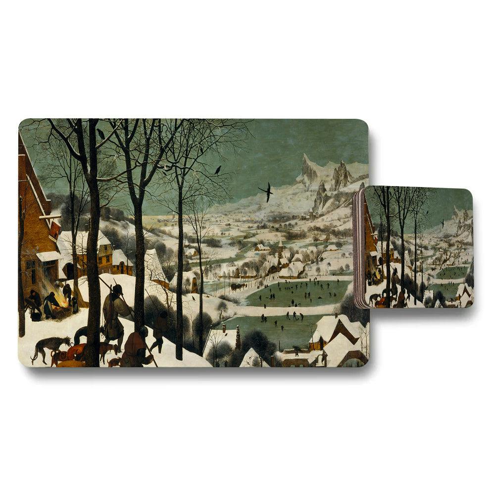 Benjamin Tate Design Antique Style Winter Village Placemats And Coaster Set