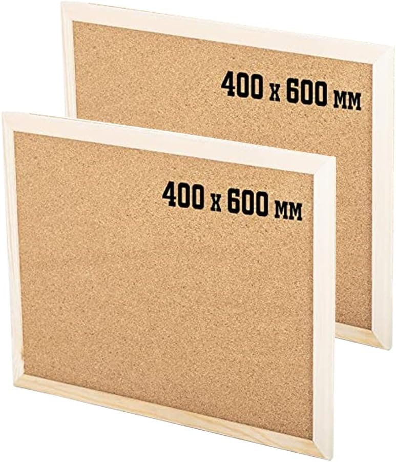 Kav Brown Cork Notice Pin Board - Noticeboard Bulletin Wooden Frame For Office, School, Bedroom, Memo, And Home (Pack Of 2) - 600 X 400 Mm