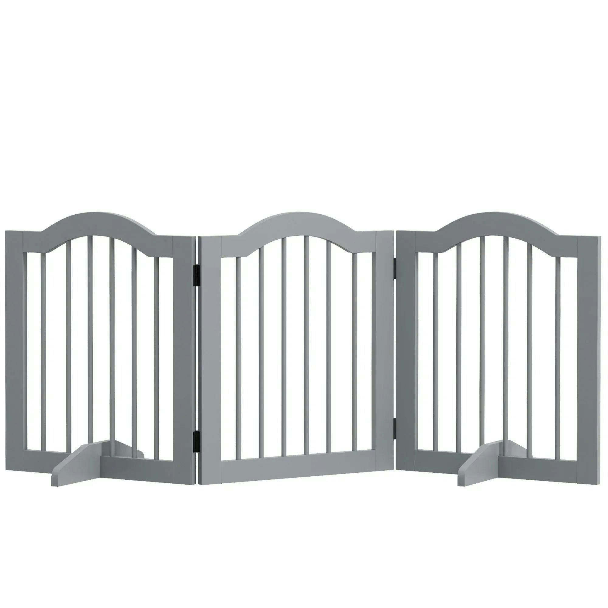 Pawhut Freestanding Pet Gate Barrier 3 Pannel W/ Support Feet Light Grey - Image 6