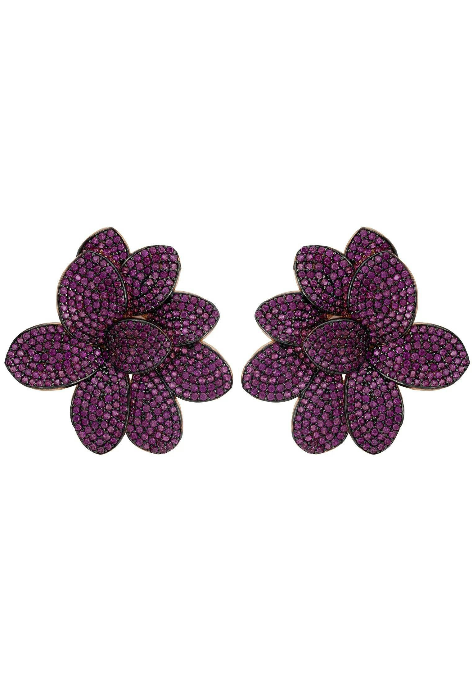 Latelita Silver/Red/Light Amaryllis Flower Large Stud Earrings Rosegold Ruby