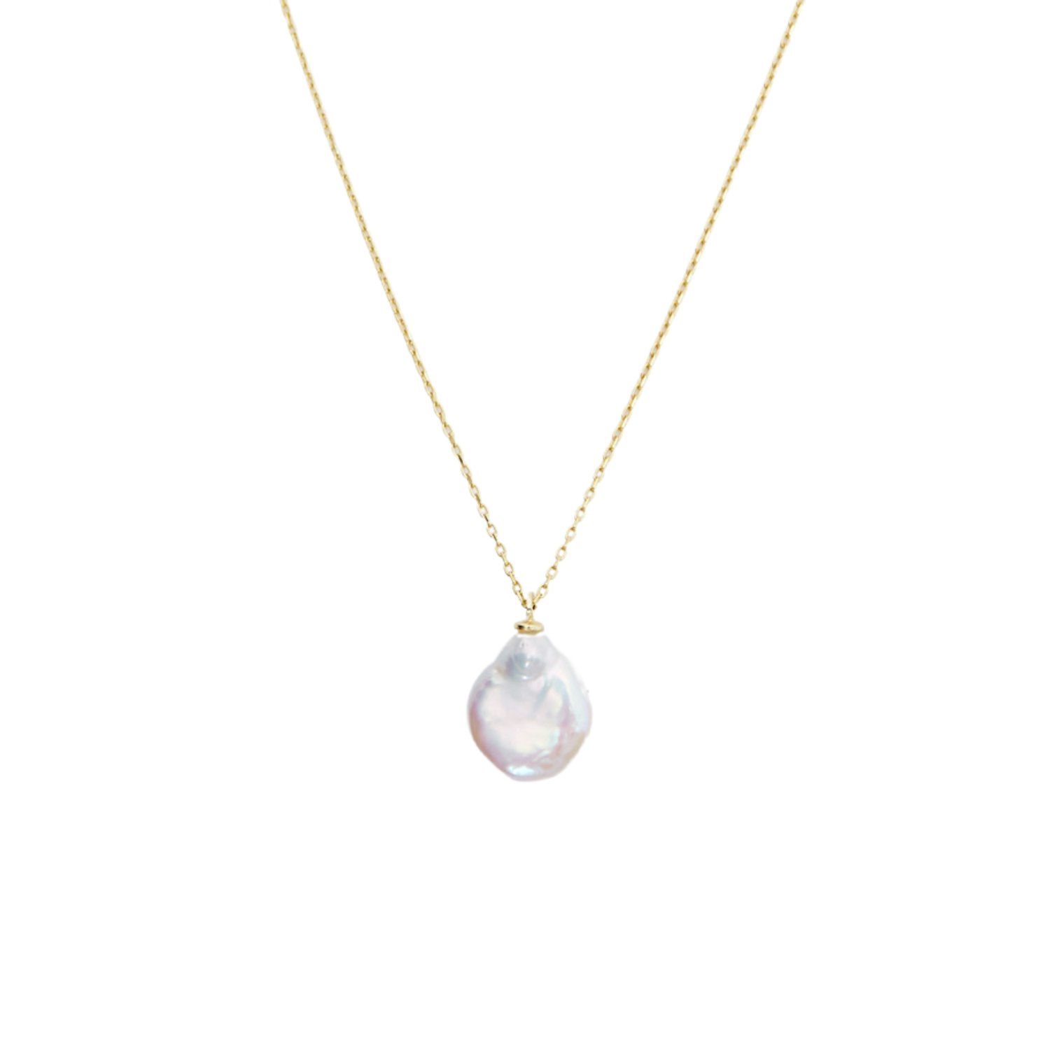 Spero London Silver/Gold Baroque Flat Pearl Pendant Necklace Sterling