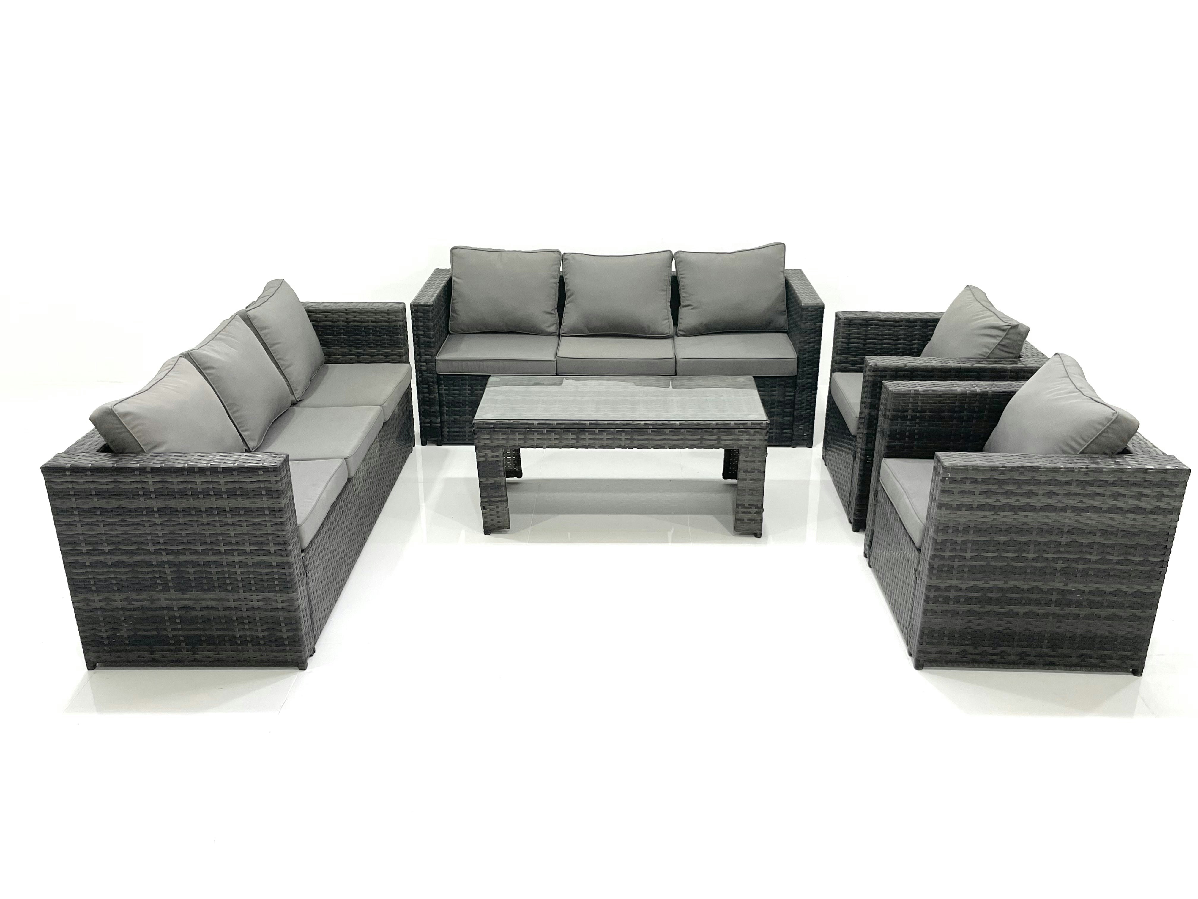 Fimous Dark/Grey Rattan Garden Furniture Sofa Set With Coffee Table Armchair Mixed