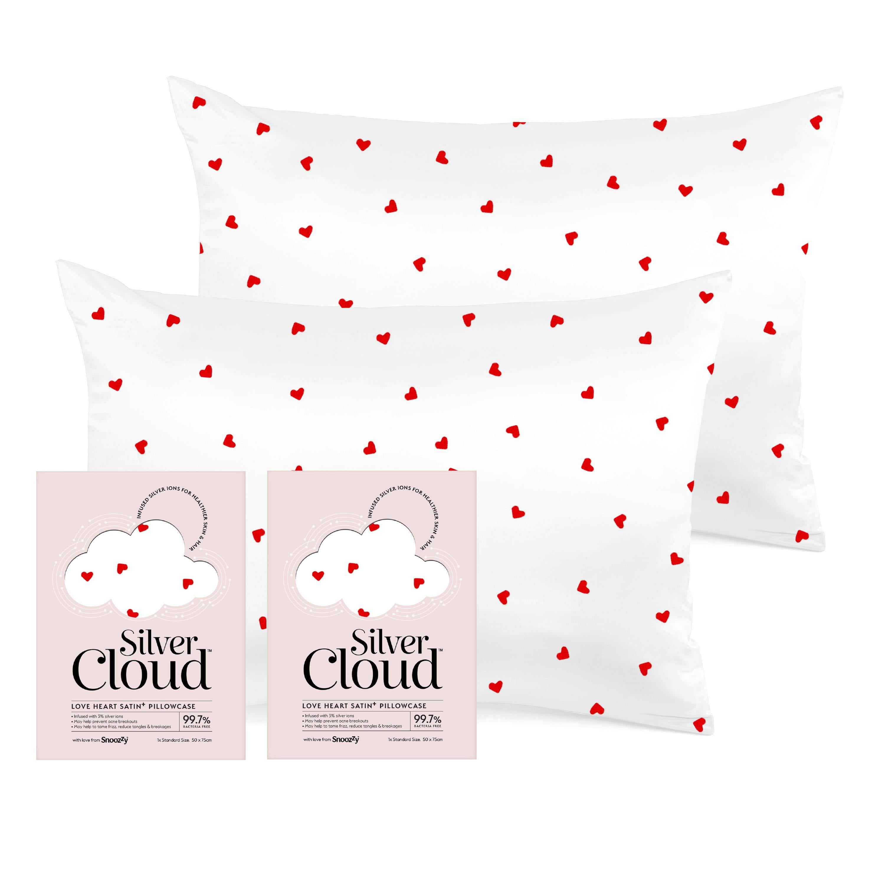 Rackhams Silver Cloud Heart Print Satin Pillowcase Twinpack