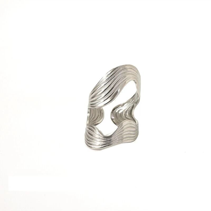 The Colourful Aura Women's Silver Textured Wave Adjustable Ring Open Statement Band In - Image 5