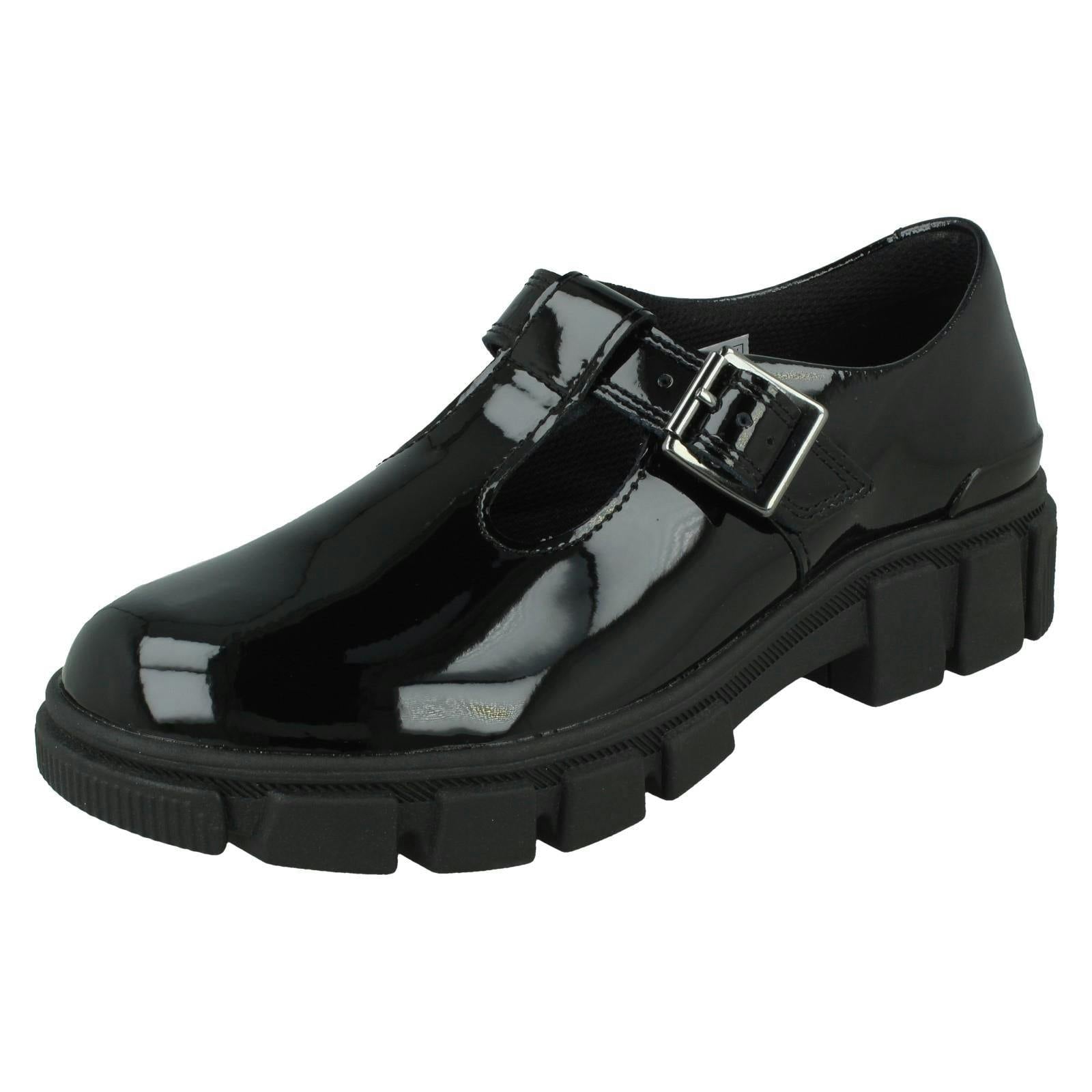 Clarks Girls Black Chunky Sole T-Bar School Shoes Evyn Bar Y - Patent - Uk 6.5 Child - G