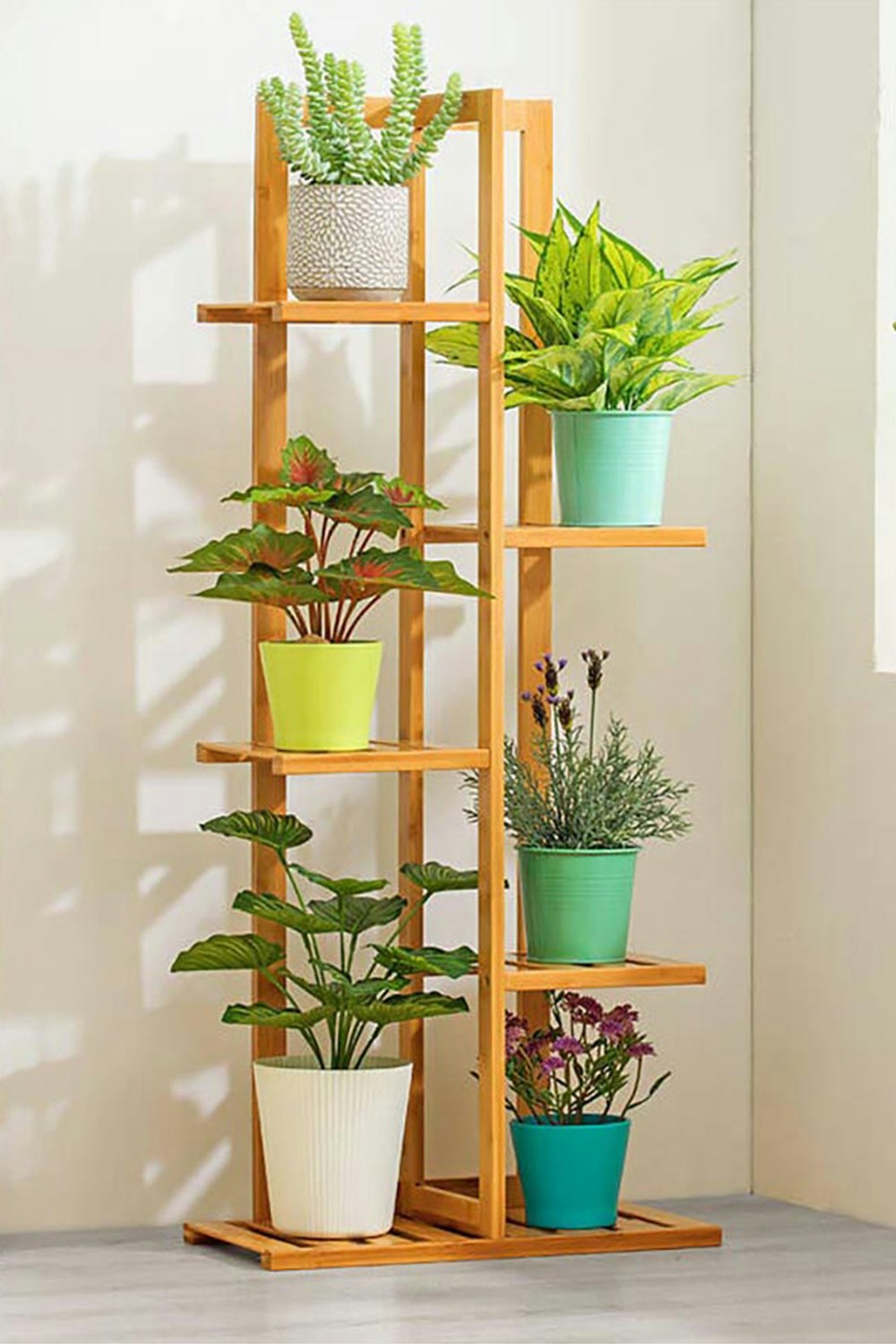 Rackhams Brown Rustic Wooden 5-Tiered Potted Plant Stand