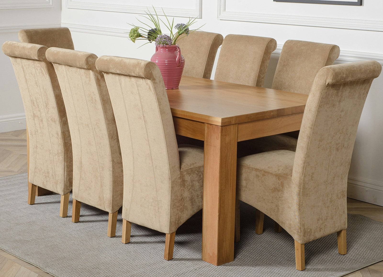 That's Furniture Beige Dakota Oak Dining Table With Montana Fabric Chairs - 8 Chairs Large