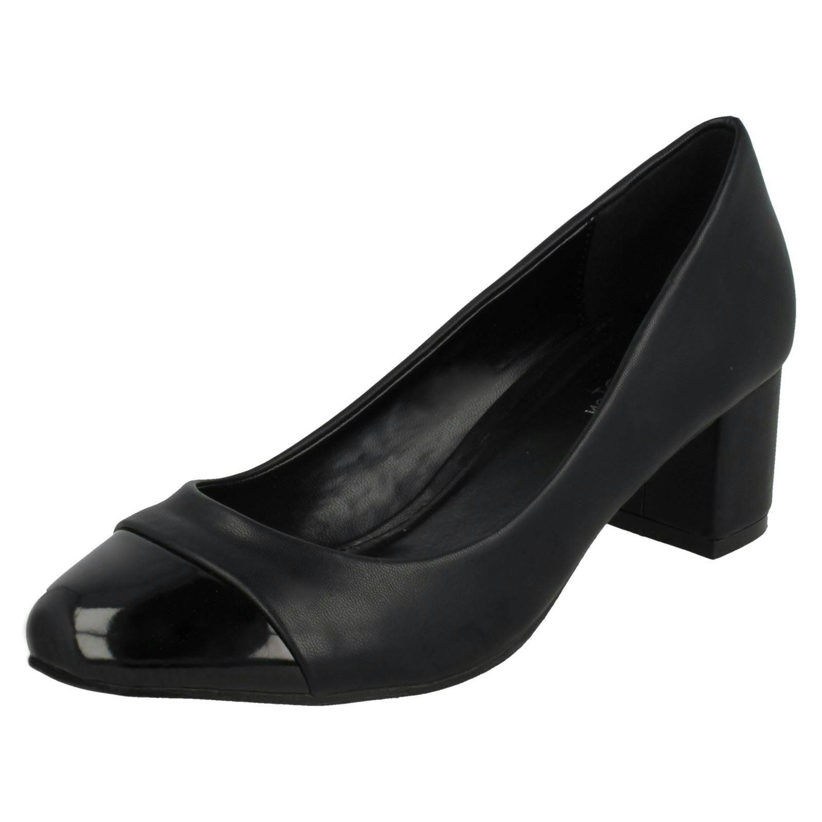 Spot On Women's Black Mid Heel Court Shoes - Uk 7